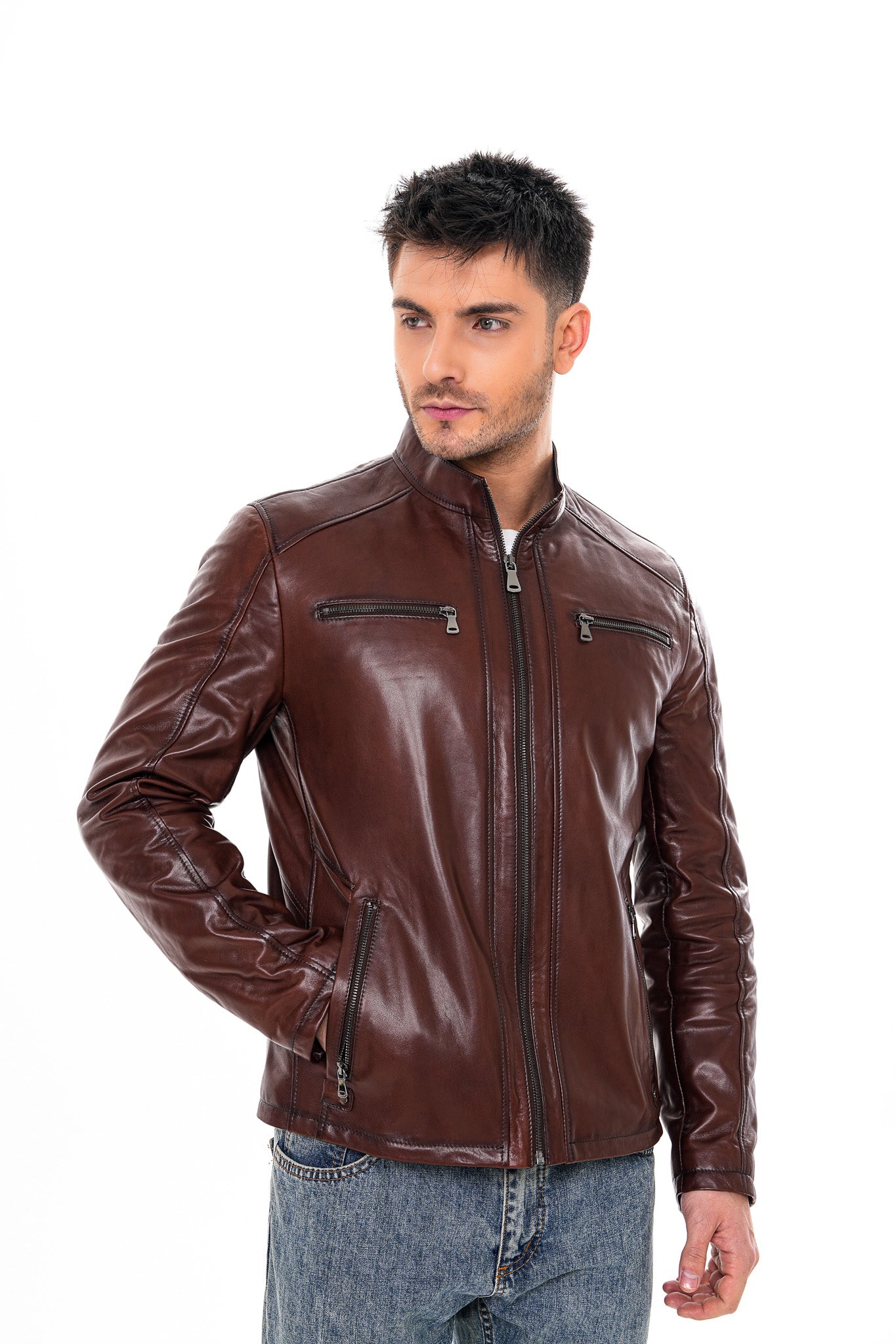 The Falcon Cognac Brown Smooth Leather Men Jacket
