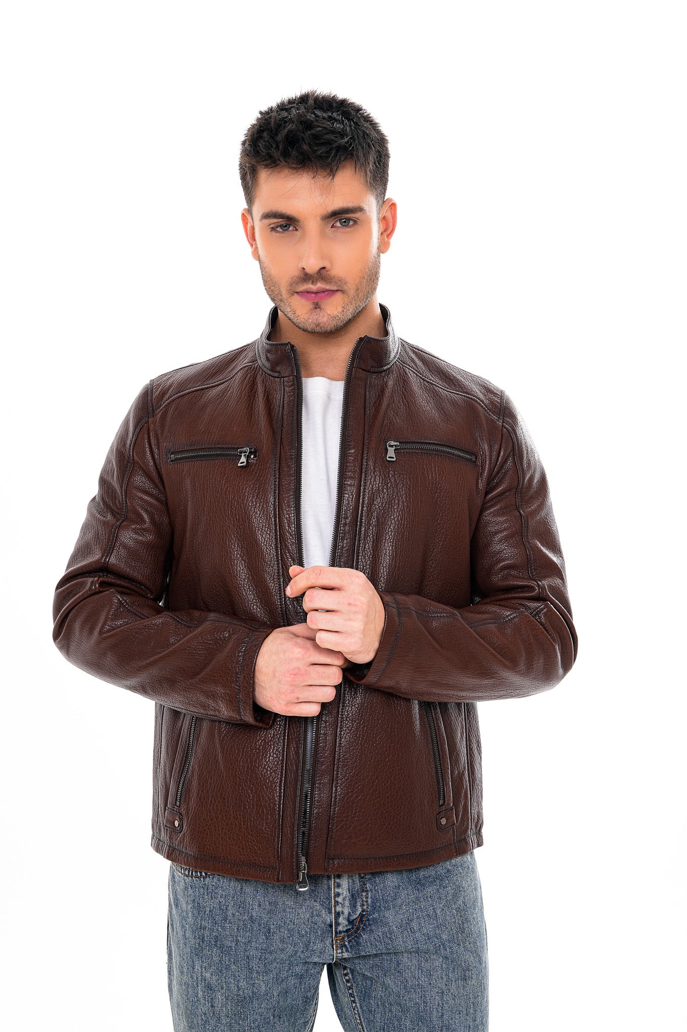 The Falcon Brown Pebbled Leather Men Jacket
