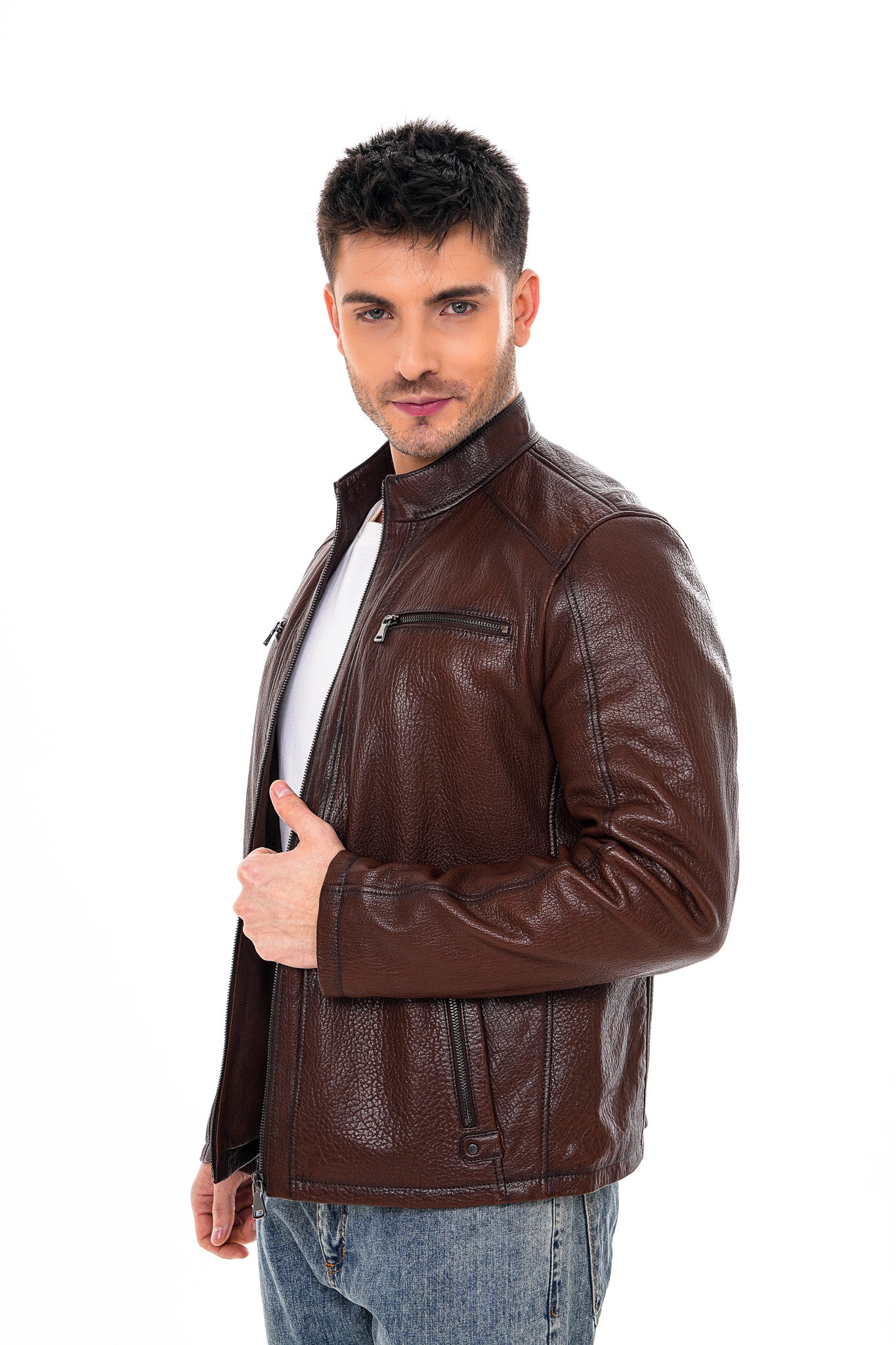 The Falcon Brown Pebbled Leather Men Jacket