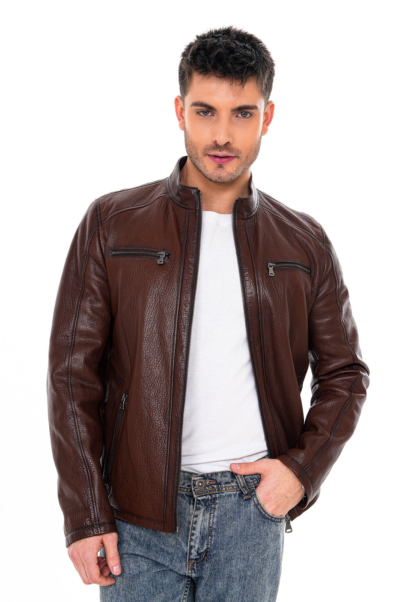 The Falcon Brown Pebbled Leather Men Jacket