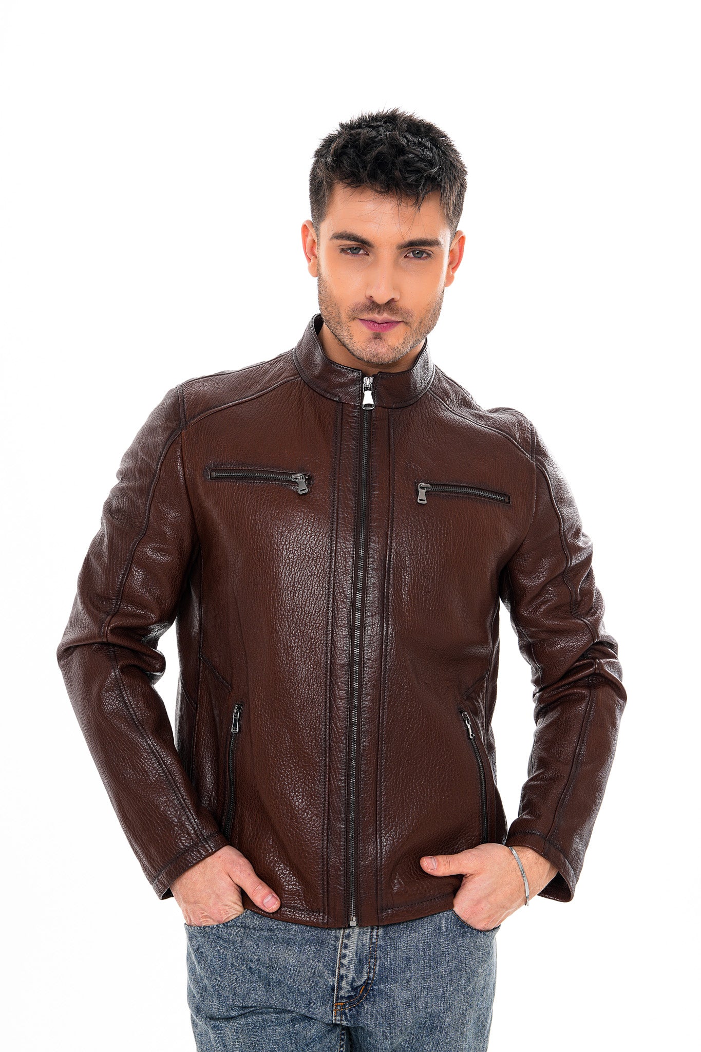 The Falcon Brown Pebbled Leather Men Jacket