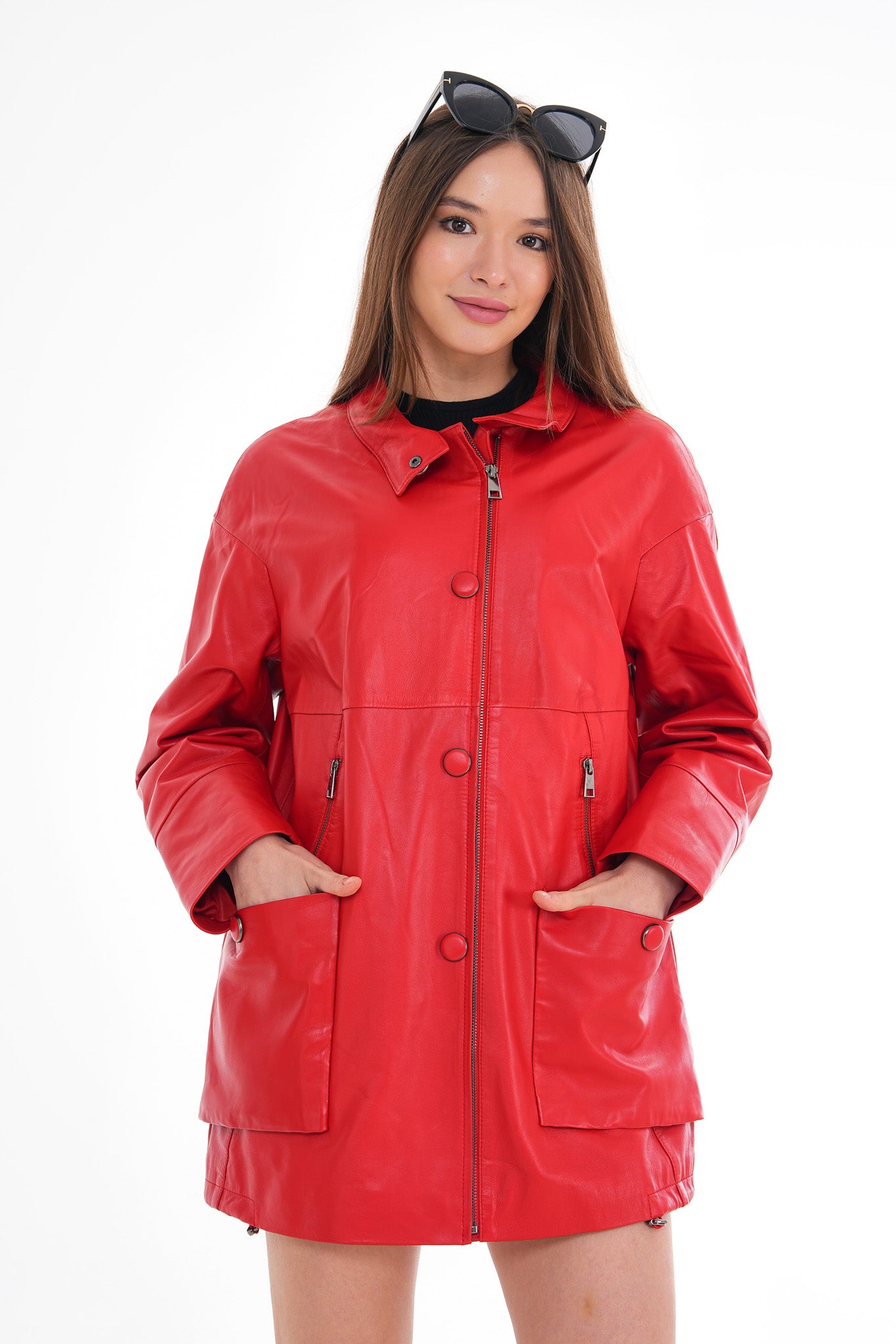 The Lioara Red Leather Women Jacket