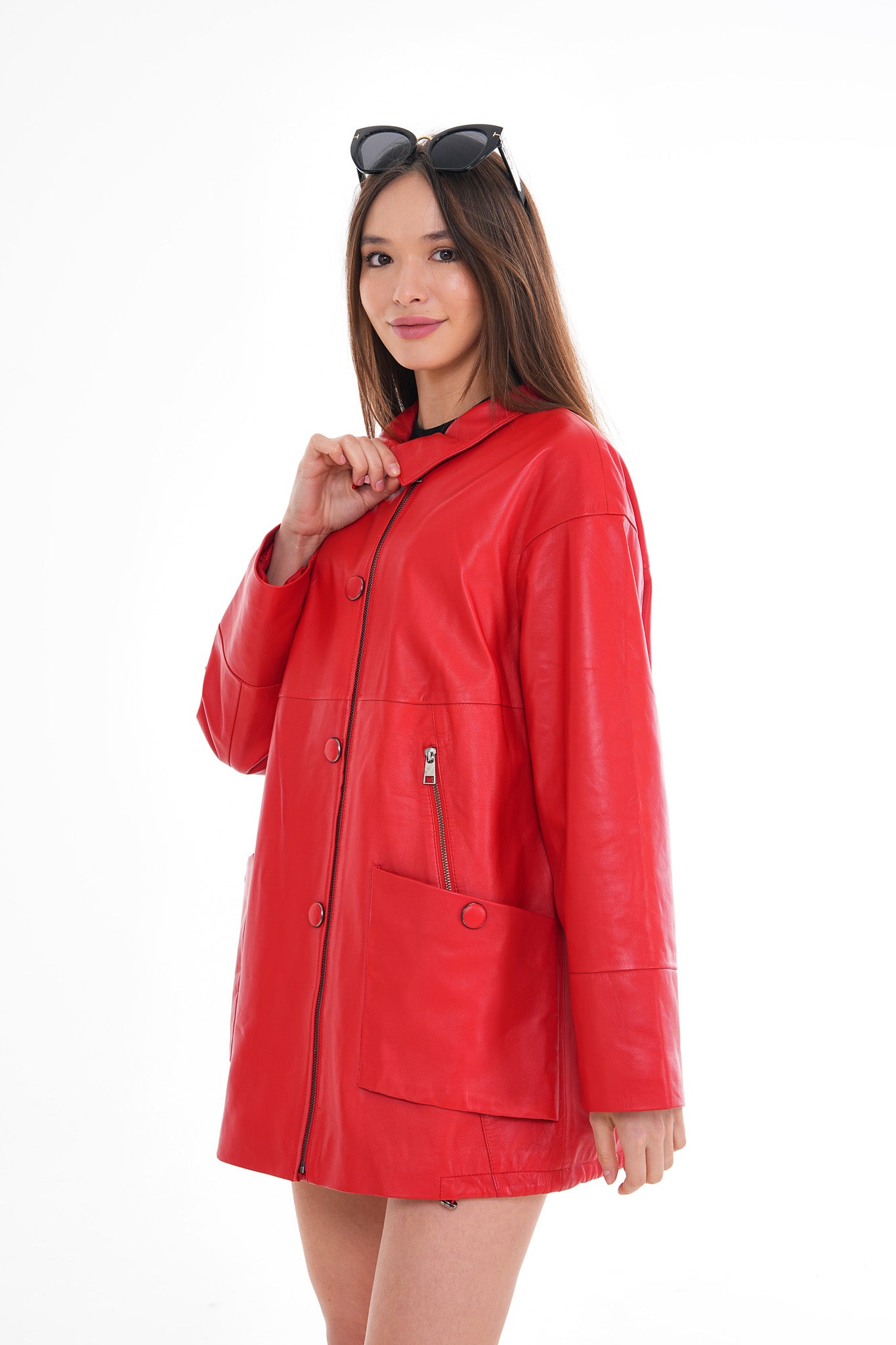 The Lioara Red Leather Women Jacket