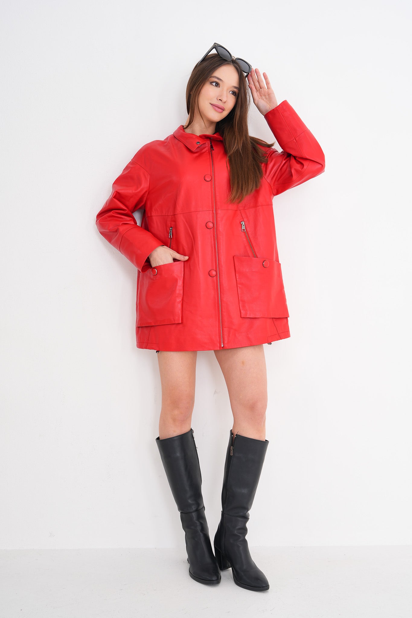 The Lioara Red Leather Women Jacket