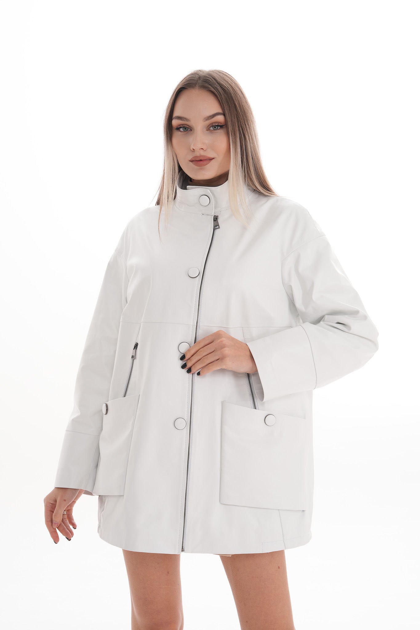 The Liora White Leather Women Jacket
