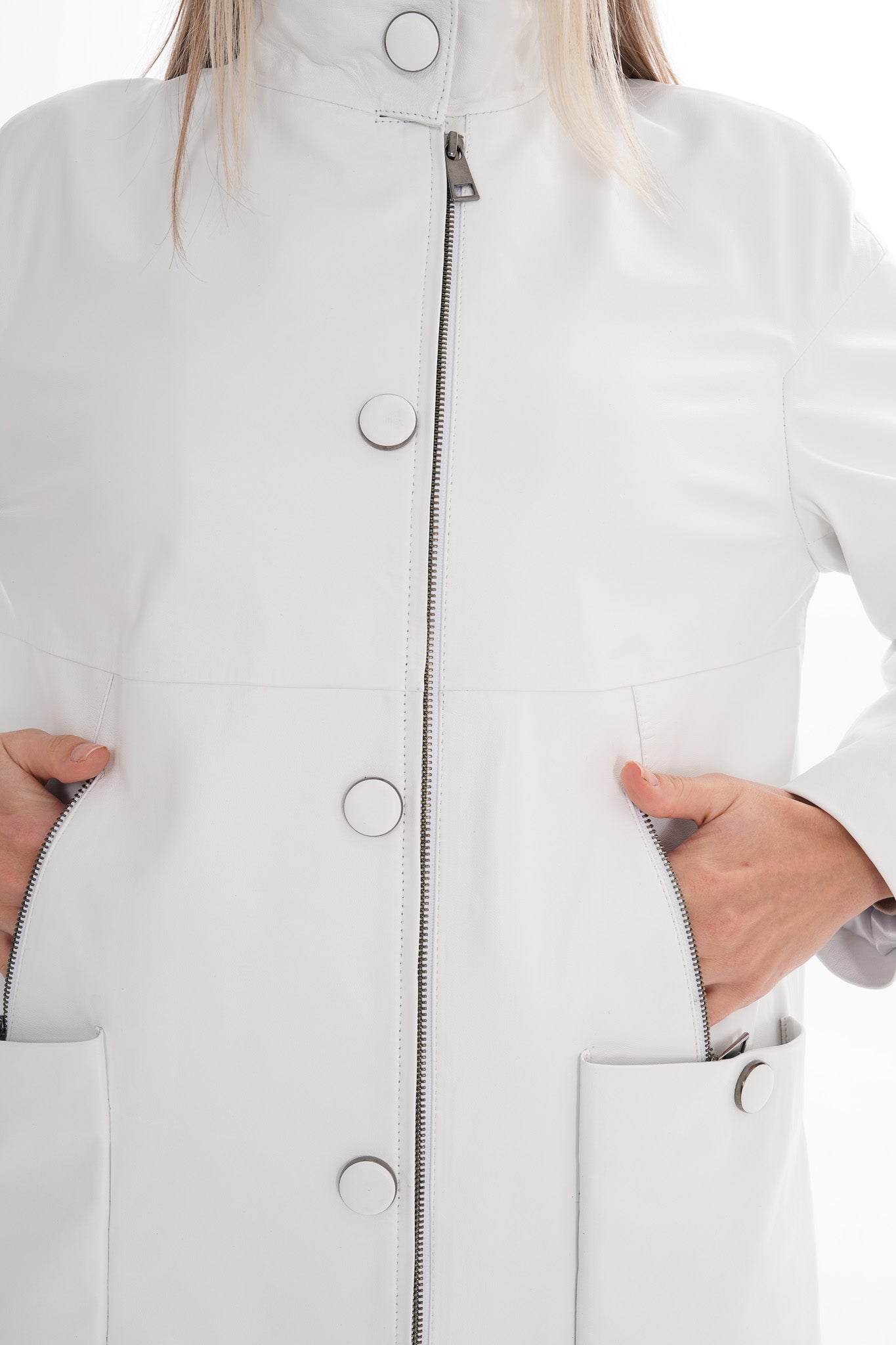 The Liora White Leather Women Jacket