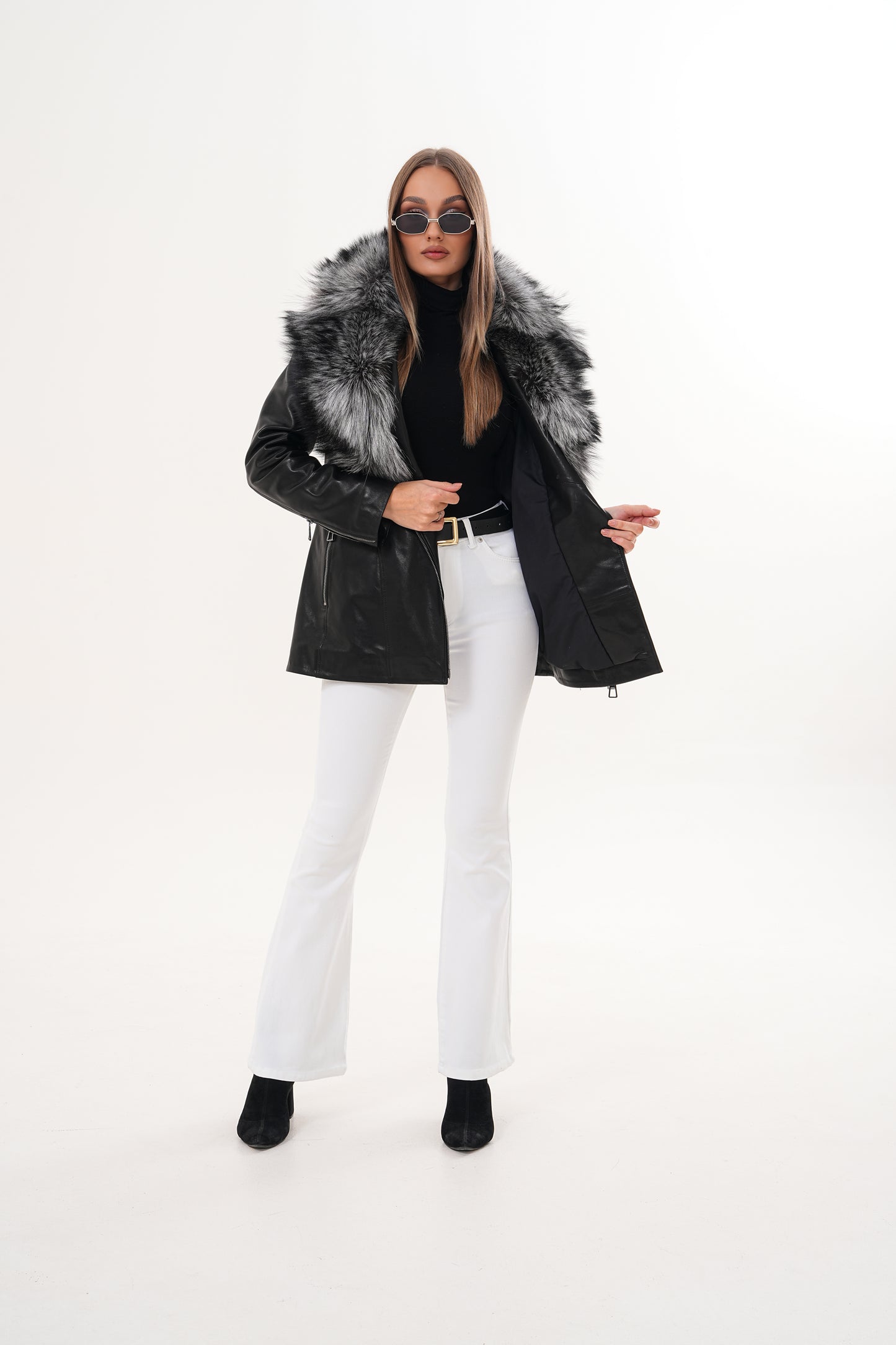 The Alessia Black Leather & Fox Fur Women Jacket