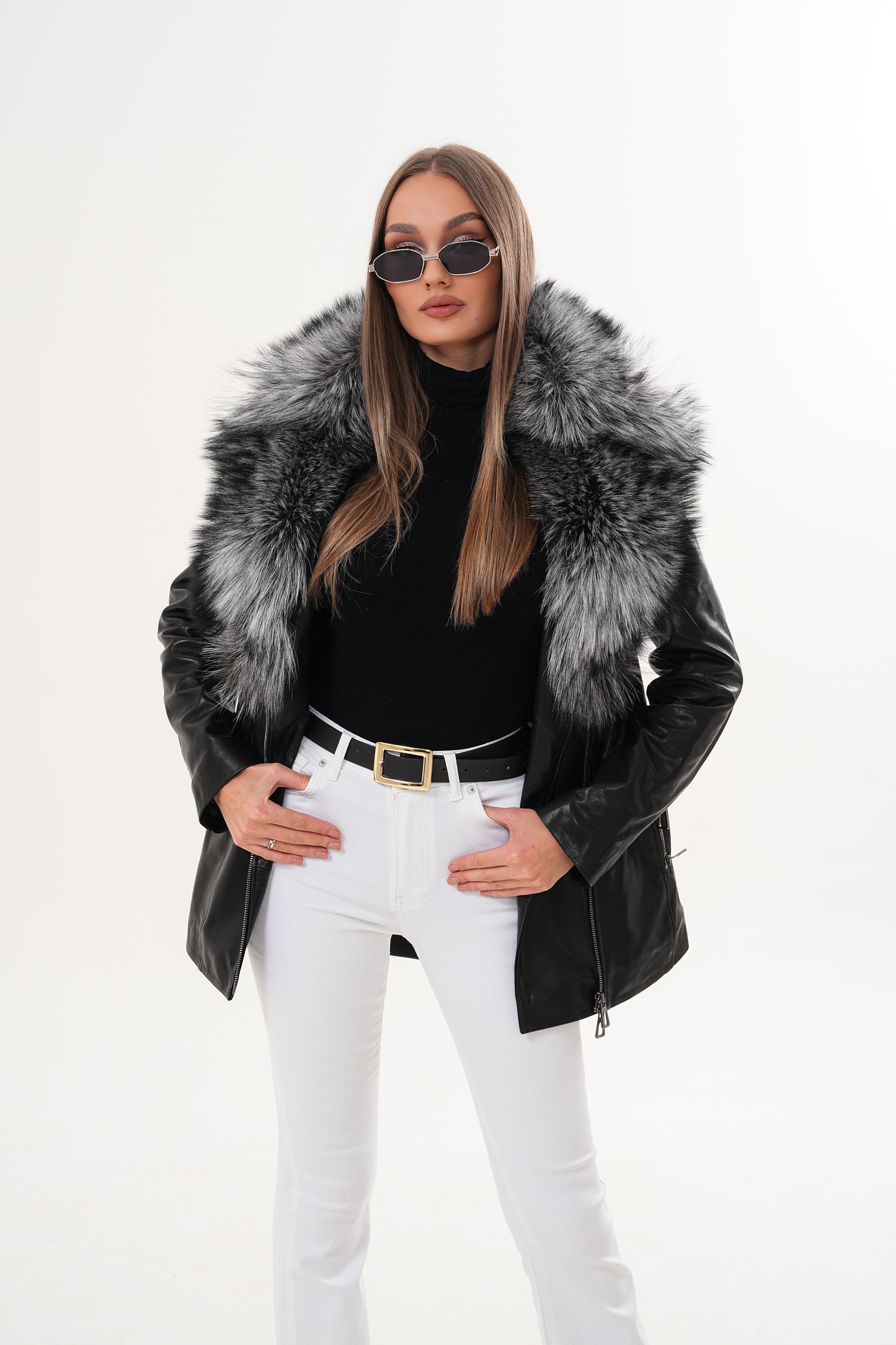 The Alessia Black Leather & Fox Fur Women Jacket