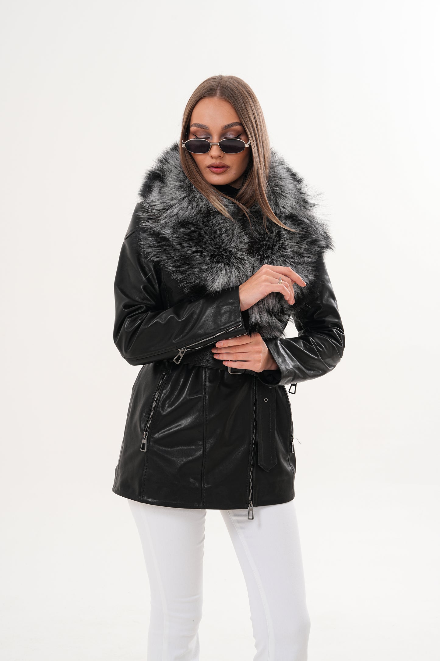 The Alessia Black Leather & Fox Fur Women Jacket