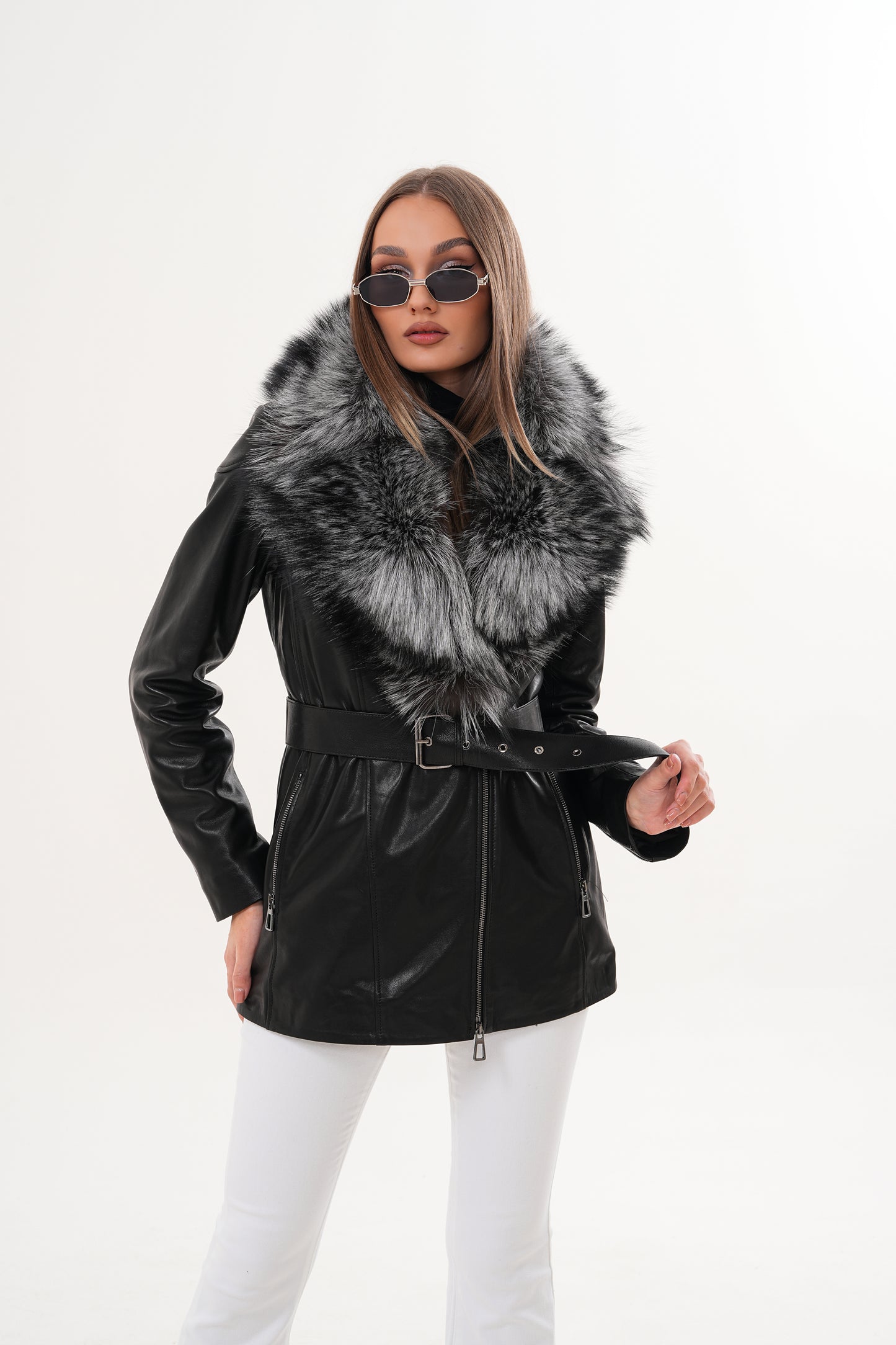 The Alessia Black Leather & Fox Fur Women Jacket