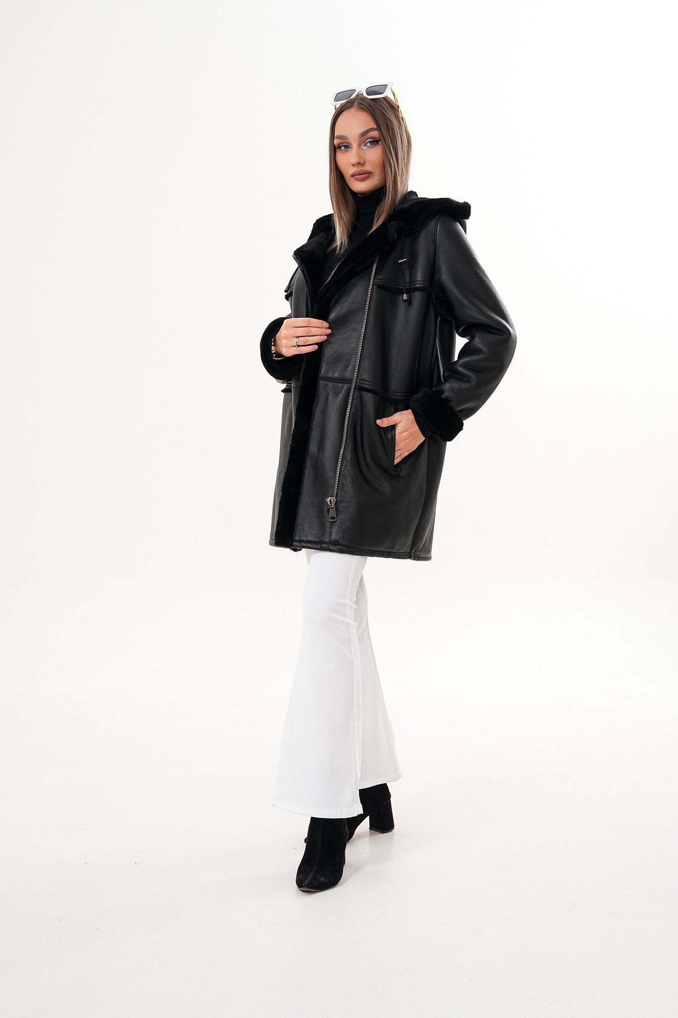 The Belluna Black Shearling Women Jacket