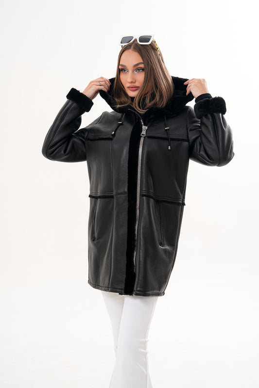 The Belluna Black Shearling Women Jacket