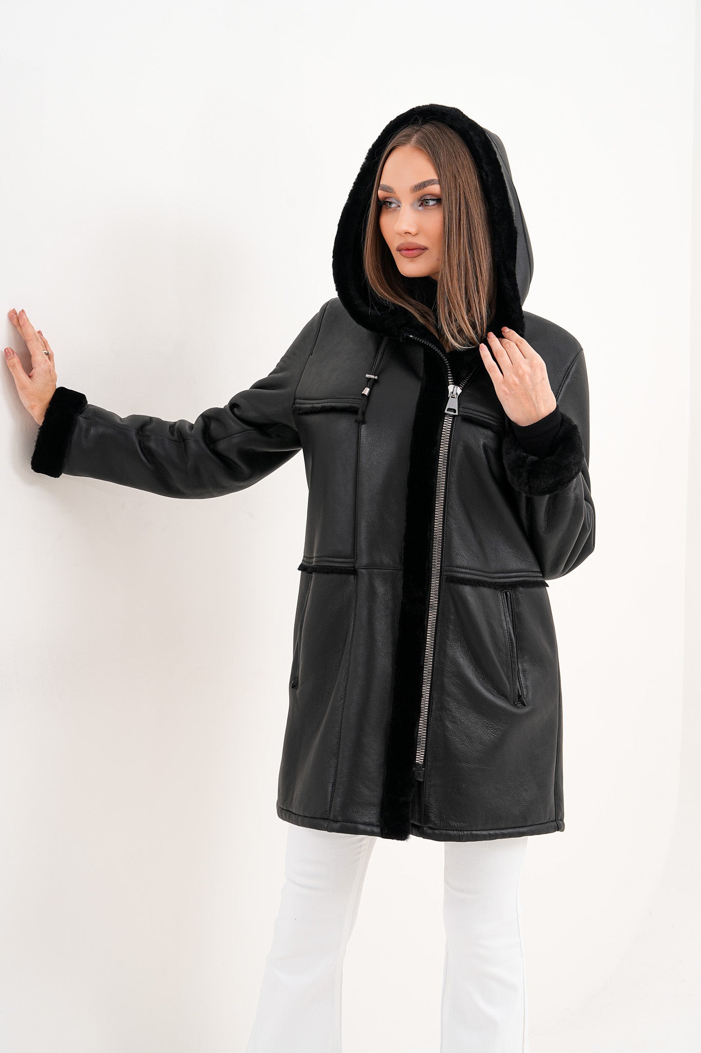 The Belluna Black Shearling Women Jacket