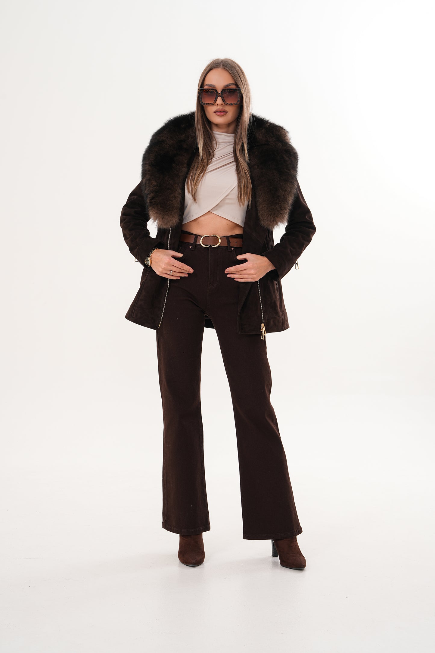The Alessia Brown Leather & Fox Fur Women Jacket