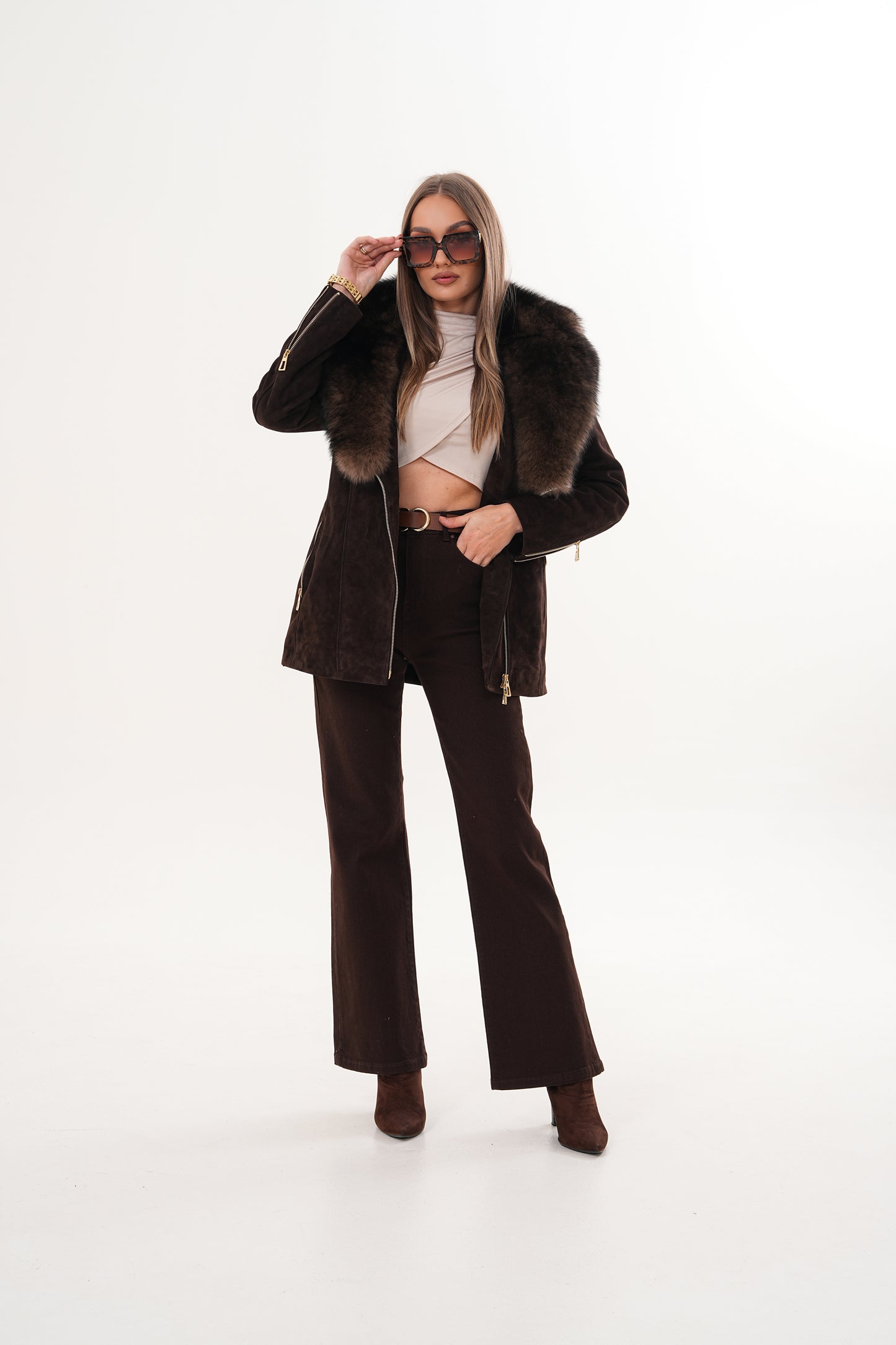 The Alessia Brown Leather & Fox Fur Women Jacket