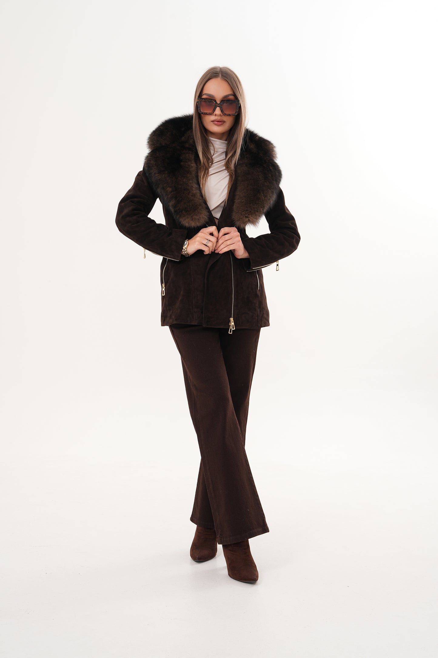 The Alessia Brown Leather & Fox Fur Women Jacket