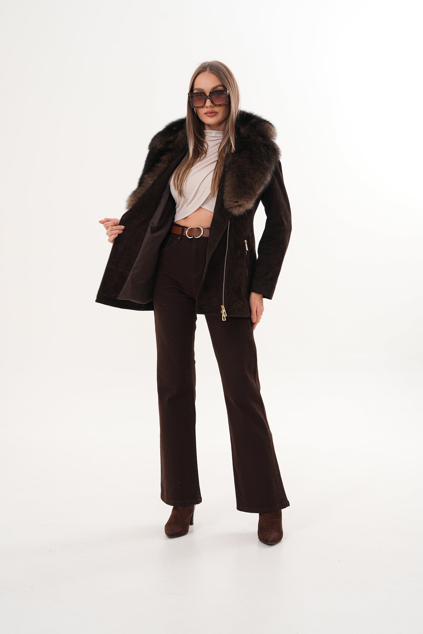 The Alessia Brown Leather & Fox Fur Women Jacket