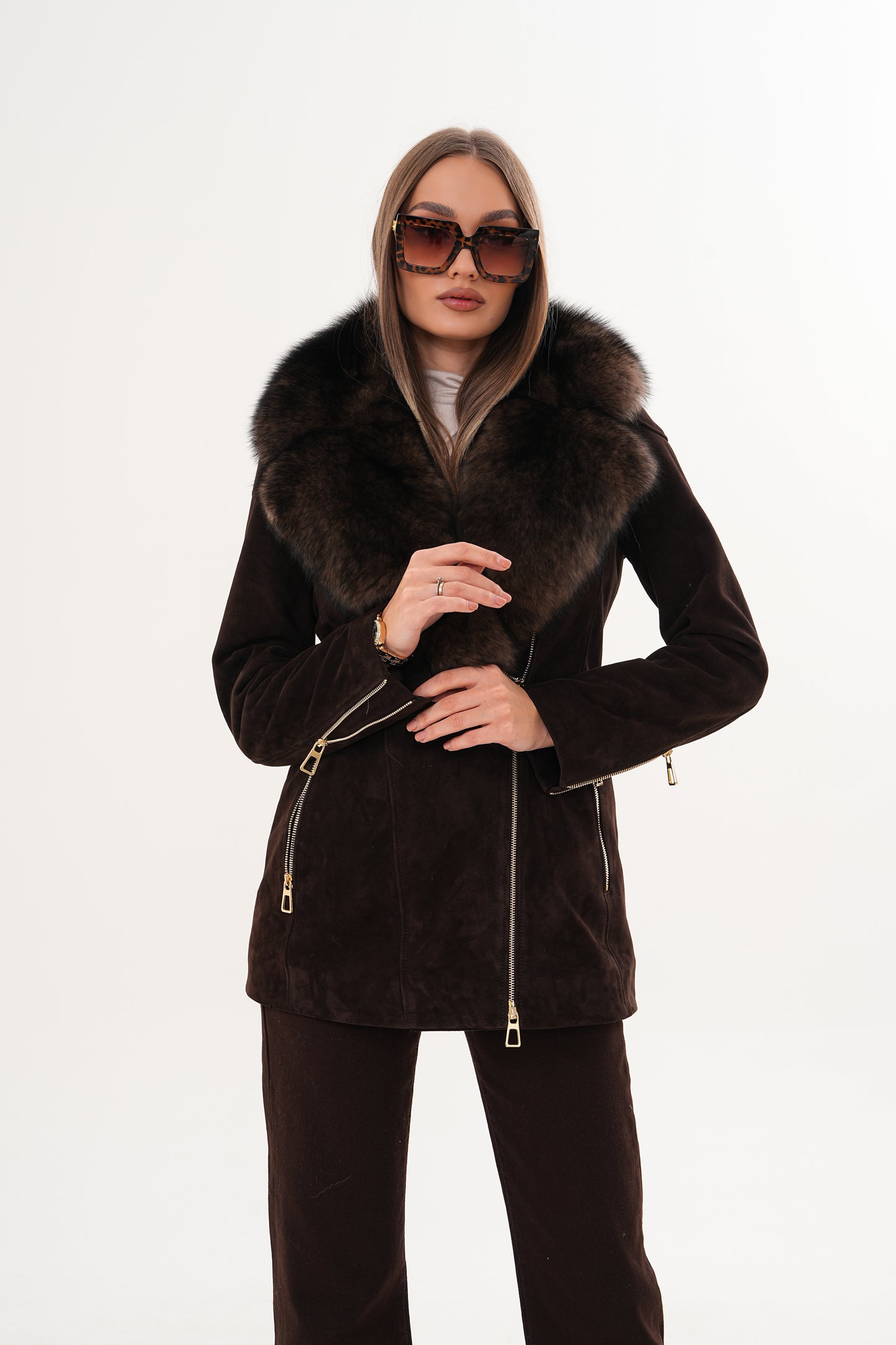 The Alessia Brown Leather & Fox Fur Women Jacket