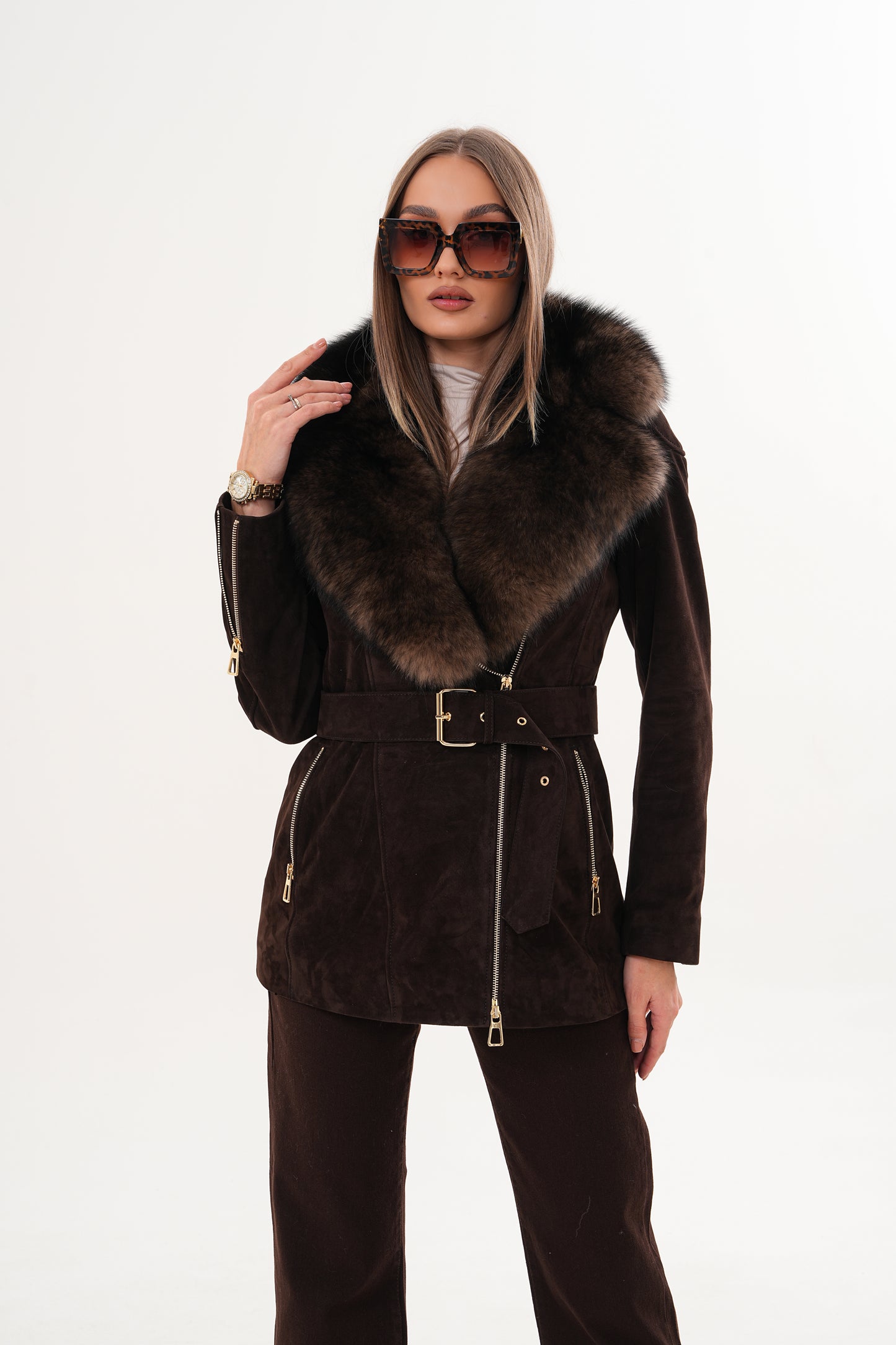 The Alessia Brown Leather & Fox Fur Women Jacket