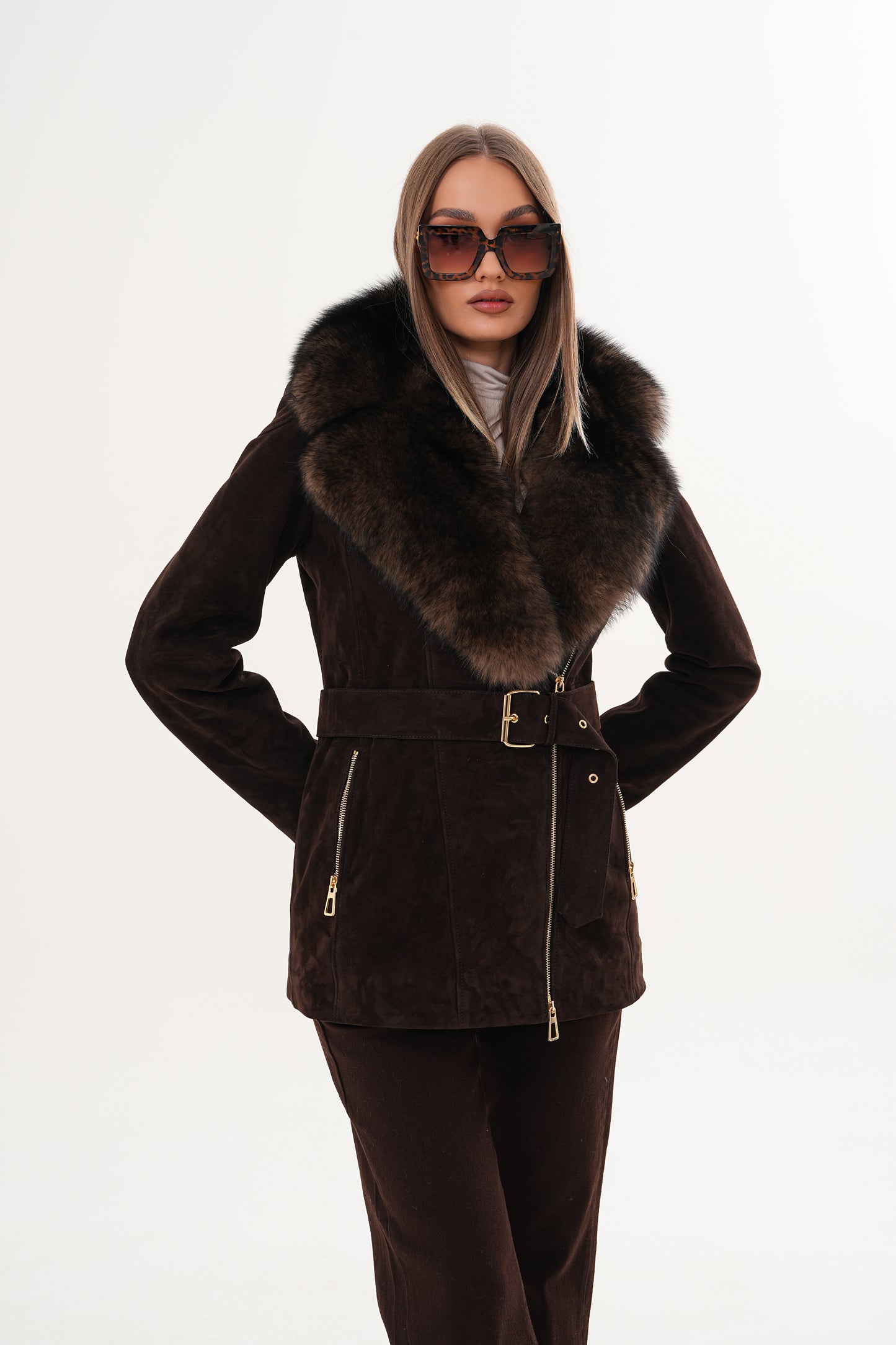 The Alessia Brown Leather & Fox Fur Women Jacket