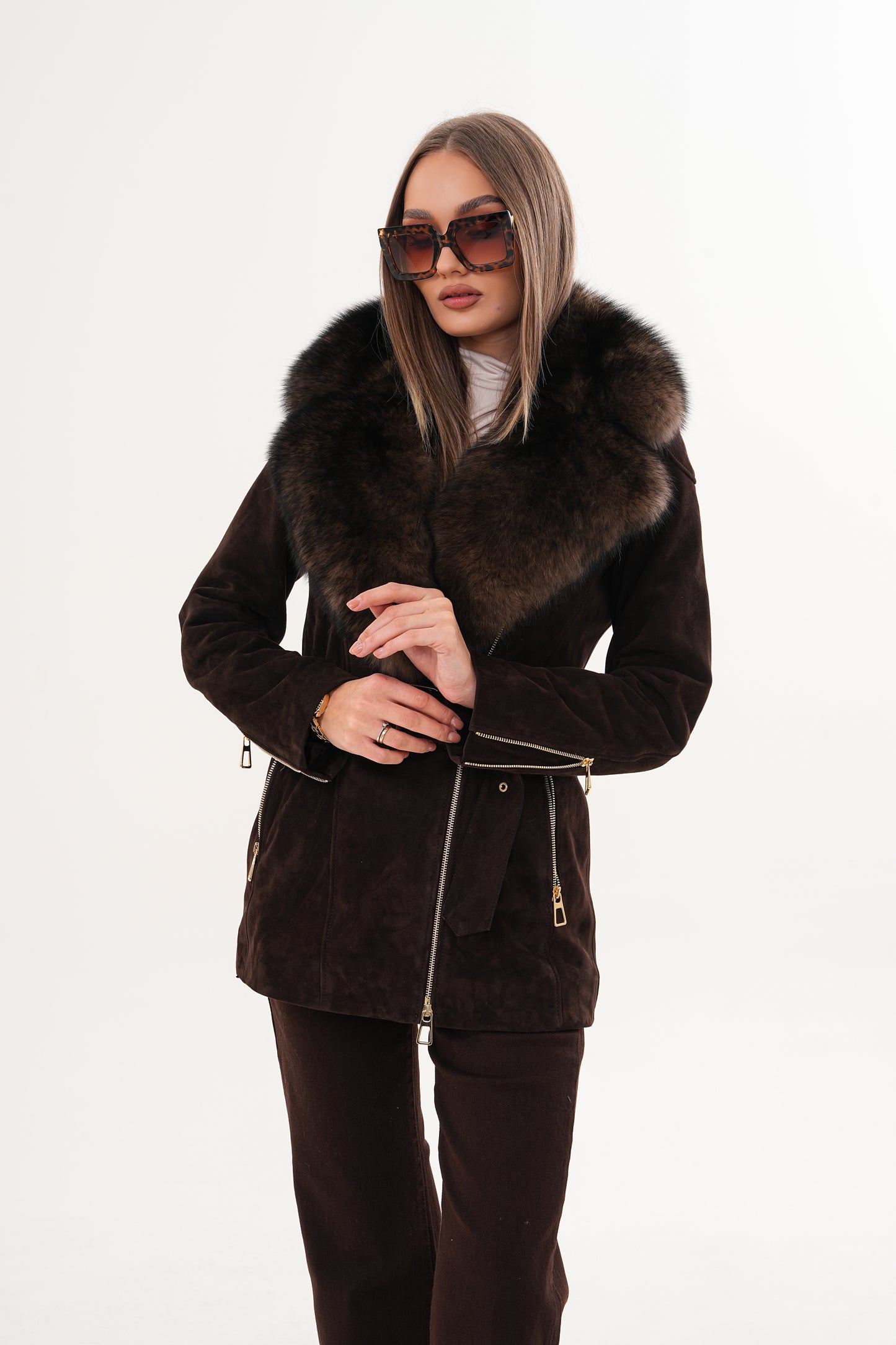 The Alessia Brown Leather & Fox Fur Women Jacket