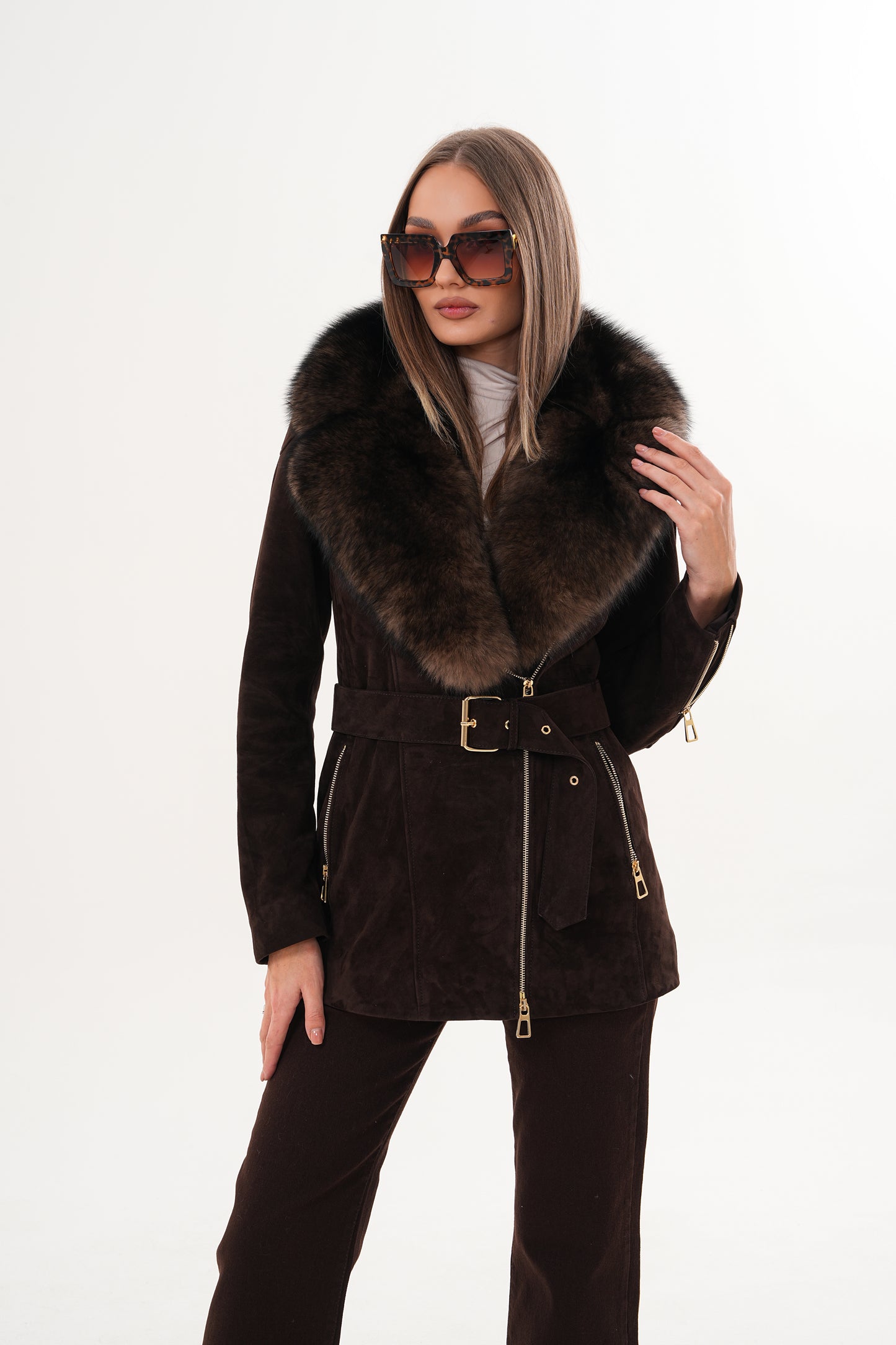 The Alessia Brown Leather & Fox Fur Women Jacket