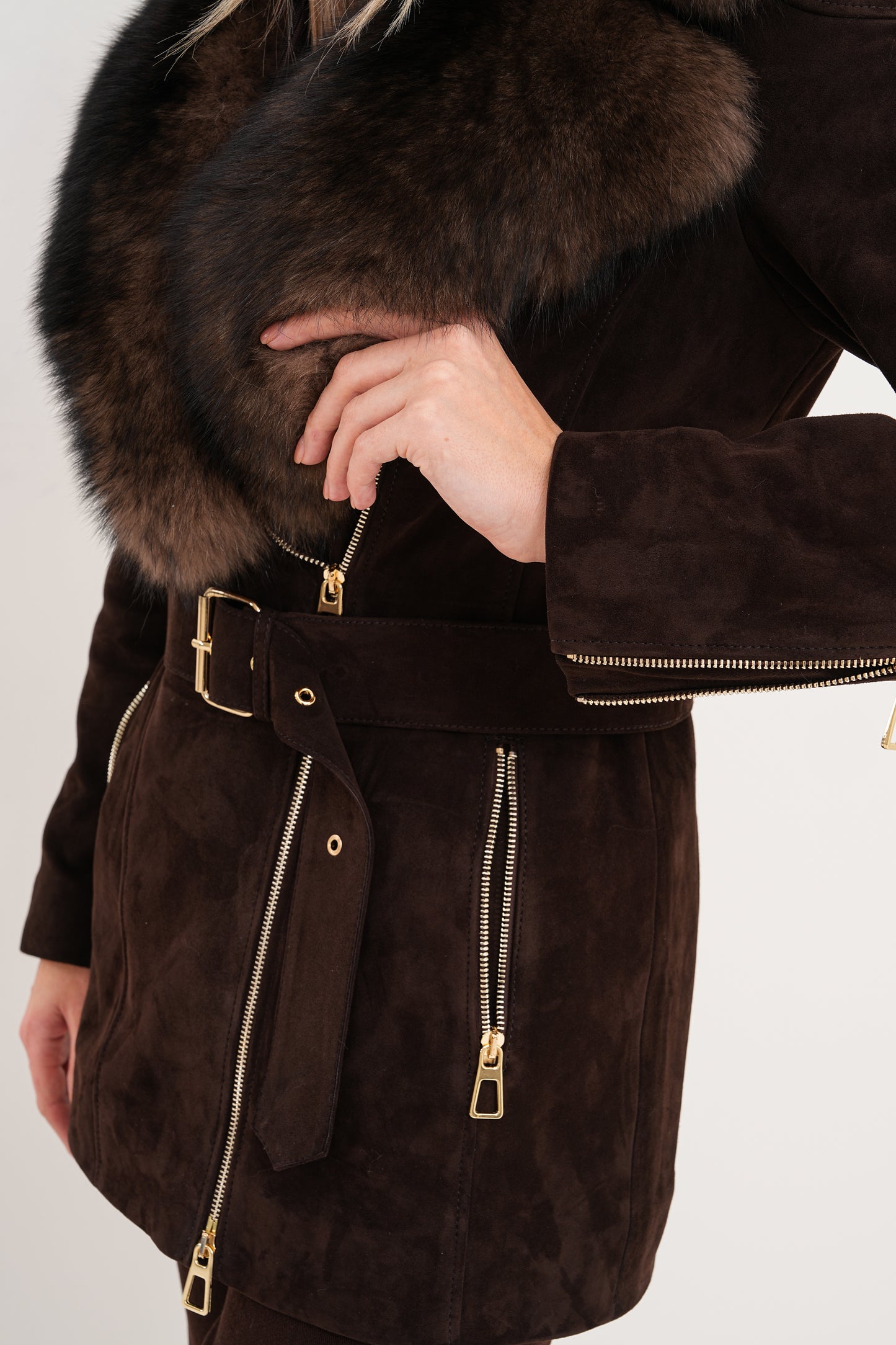 The Alessia Brown Leather & Fox Fur Women Jacket