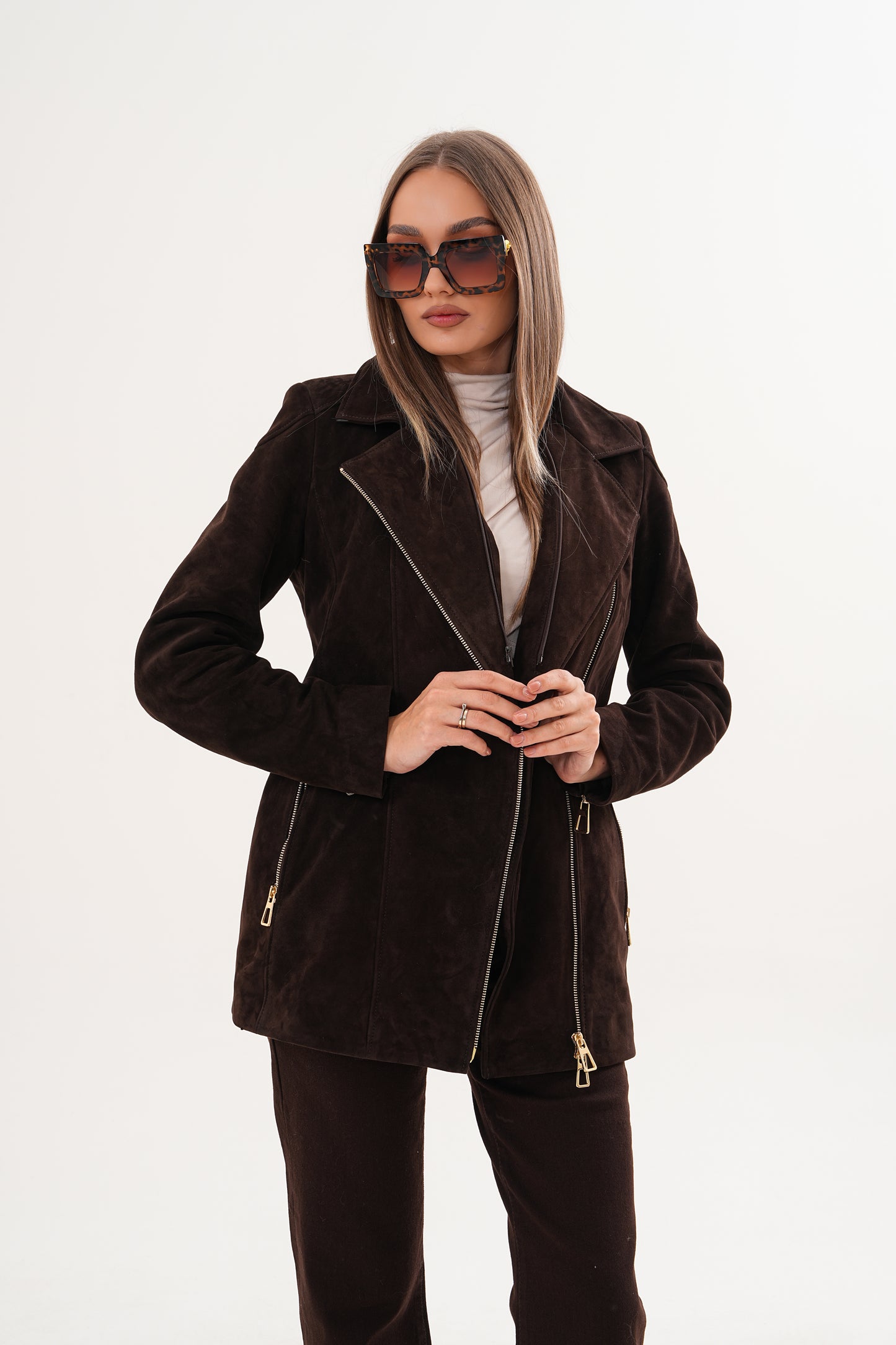 The Alessia Brown Leather & Fox Fur Women Jacket
