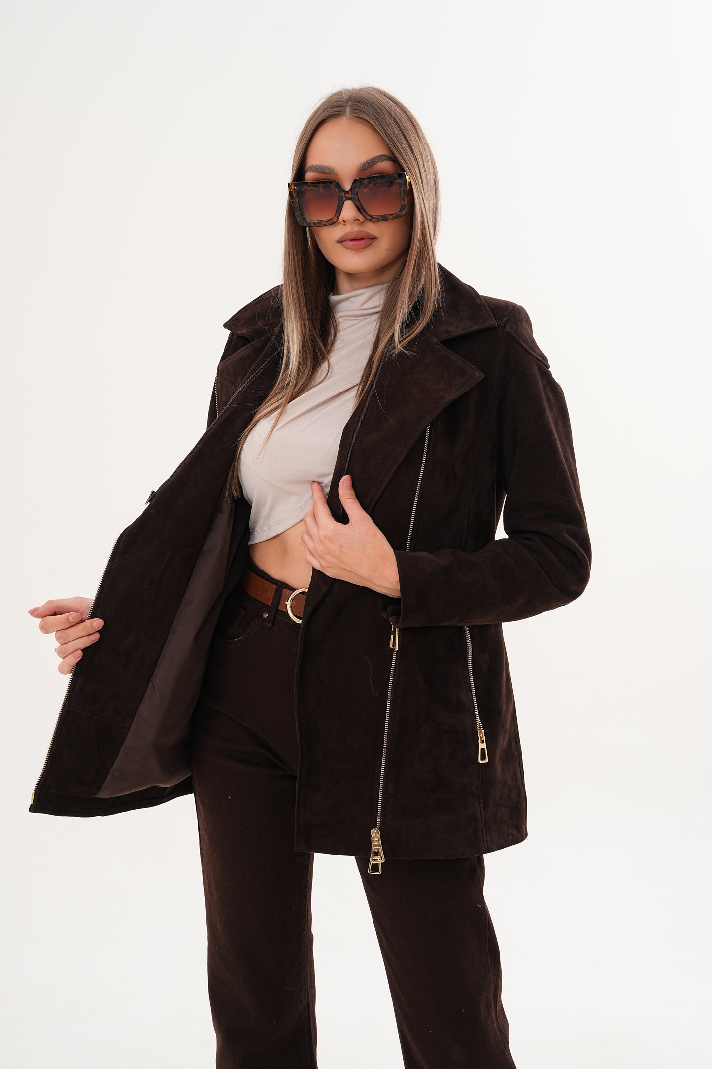 The Alessia Brown Leather & Fox Fur Women Jacket