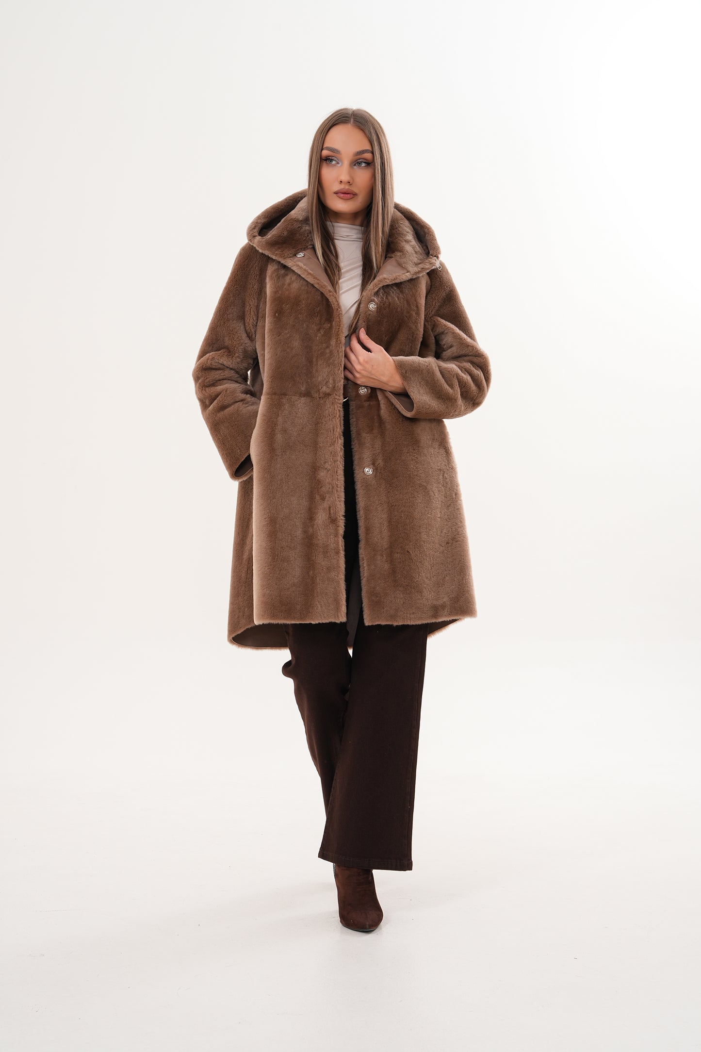 The Aurelia Brown Reversible Shearling Women Leather Jacket