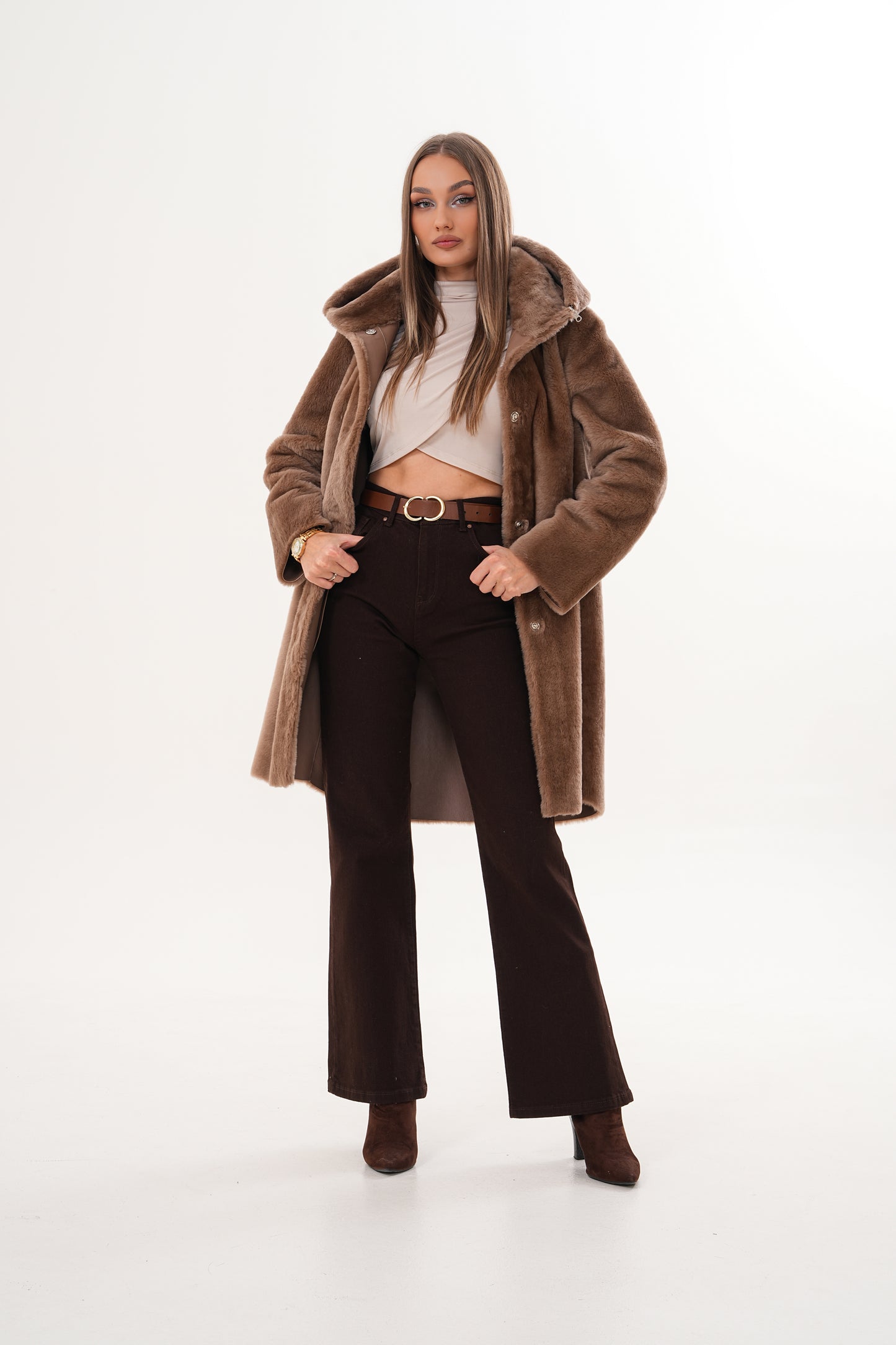 The Aurelia Brown Reversible Shearling Women Leather Jacket