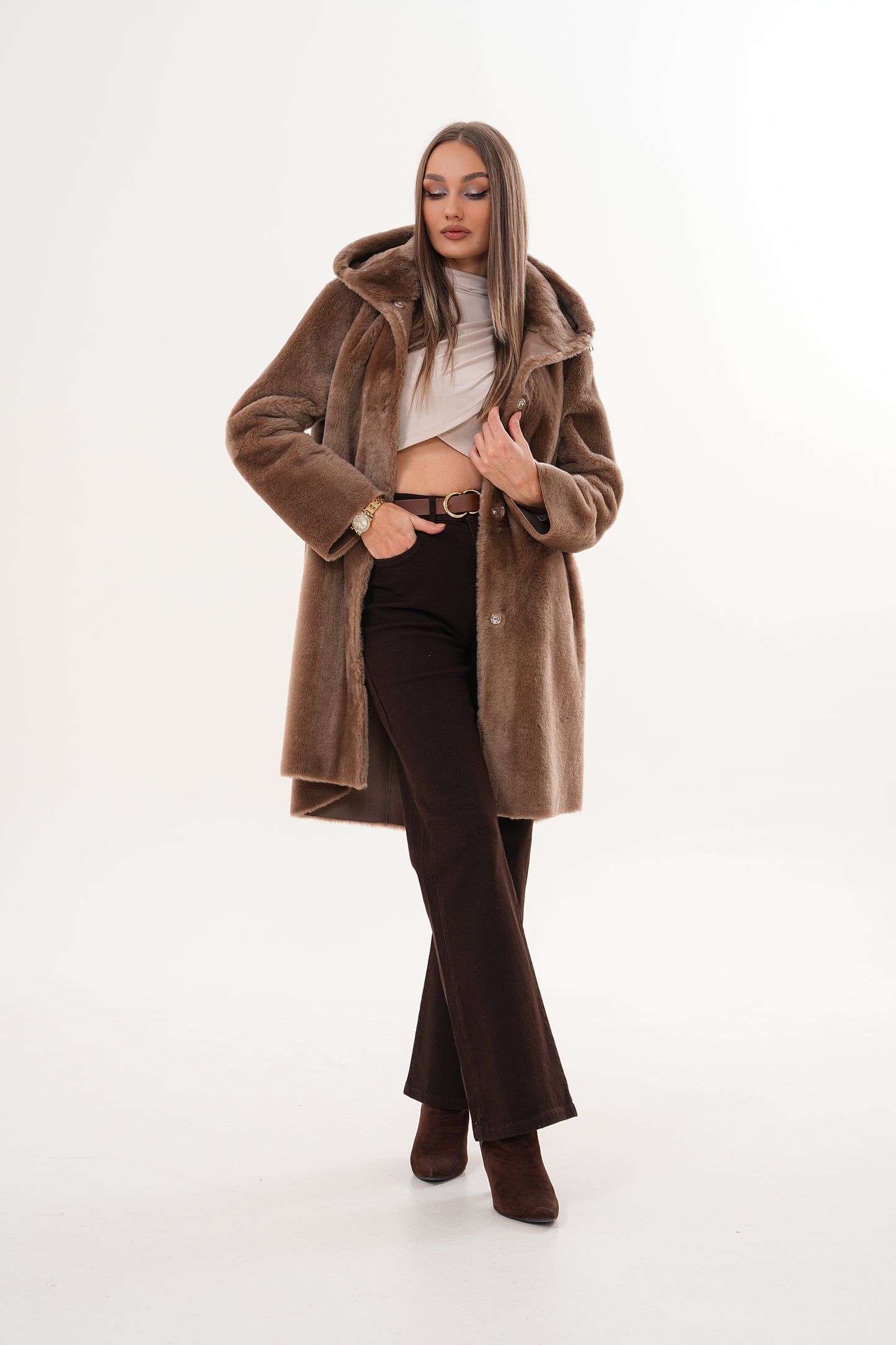 The Aurelia Brown Reversible Shearling Women Leather Jacket