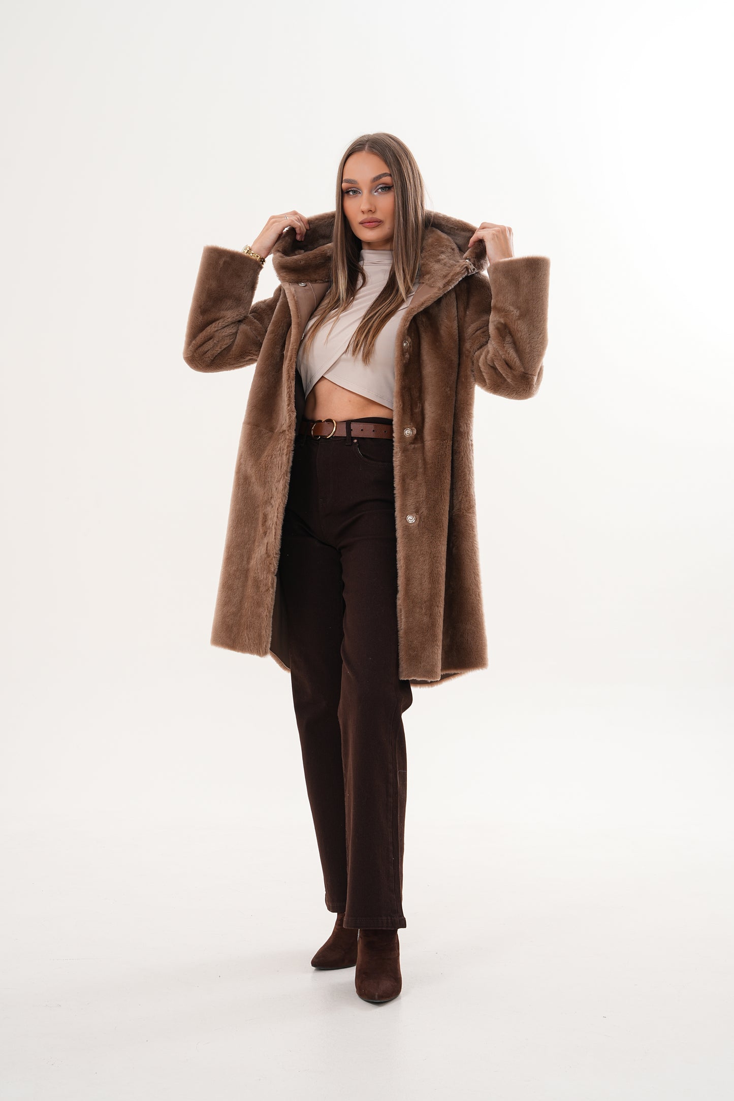 The Aurelia Brown Reversible Shearling Women Leather Jacket
