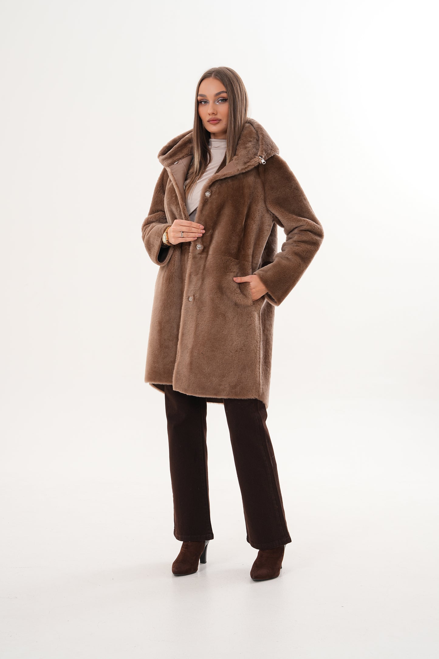 The Aurelia Brown Reversible Shearling Women Leather Jacket