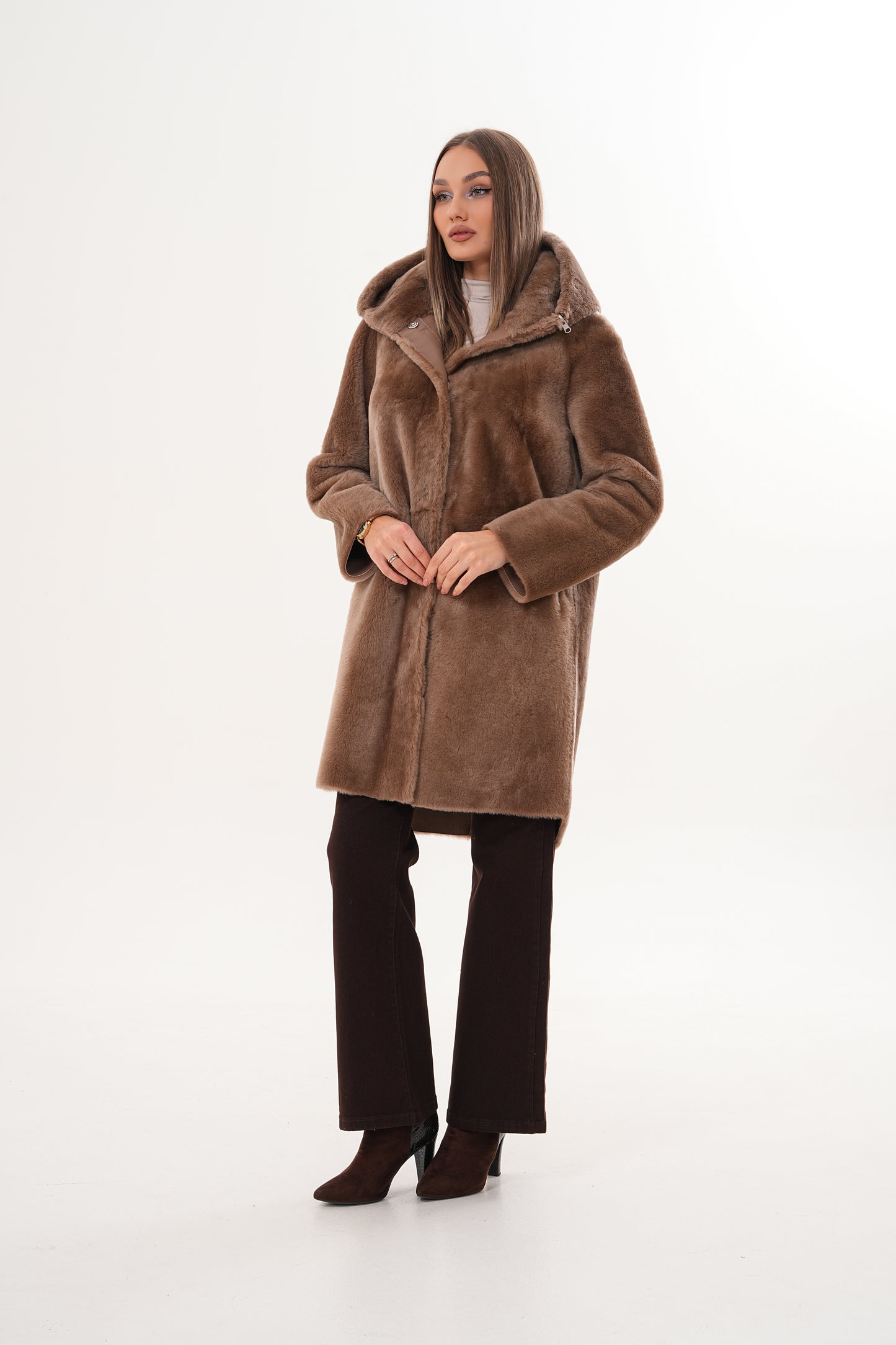 The Aurelia Brown Reversible Shearling Women Leather Jacket