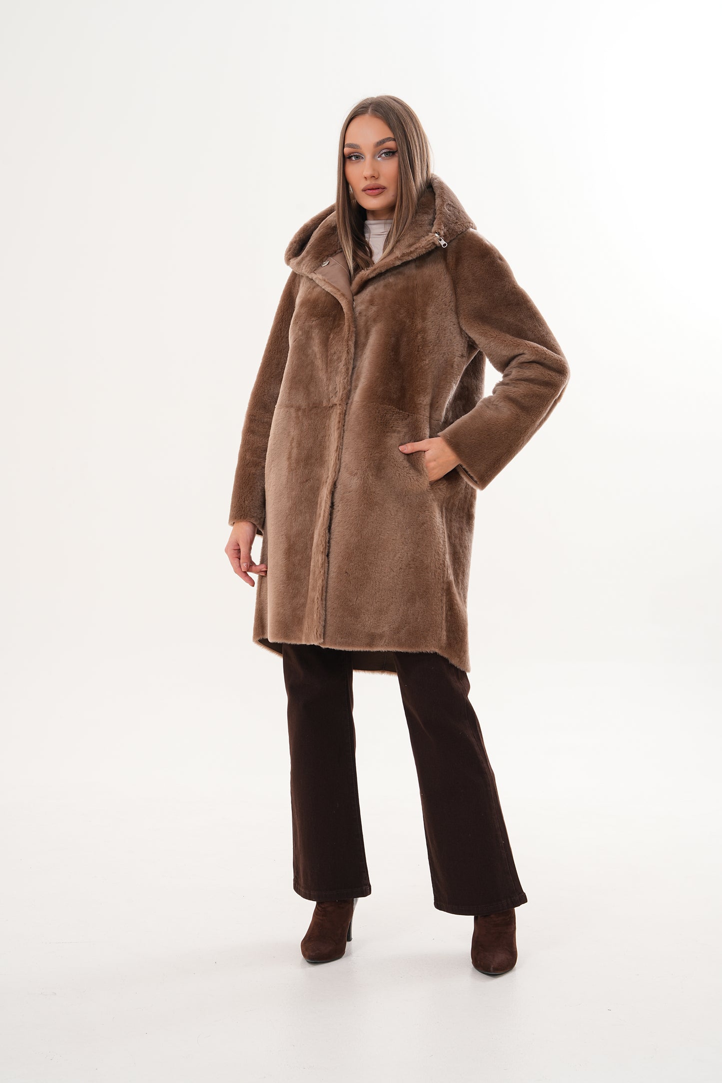 The Aurelia Brown Reversible Shearling Women Leather Jacket