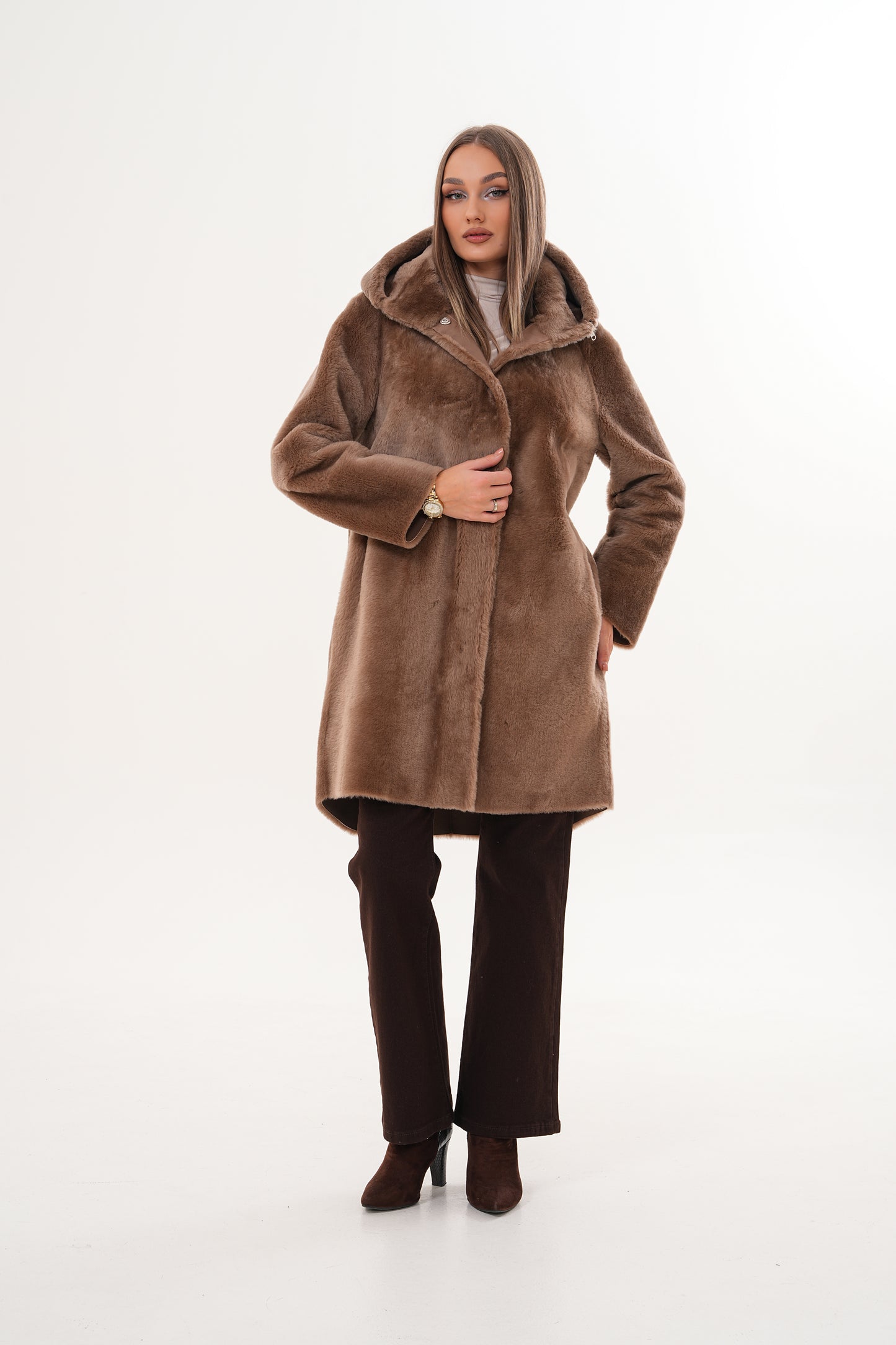 The Aurelia Brown Reversible Shearling Women Leather Jacket