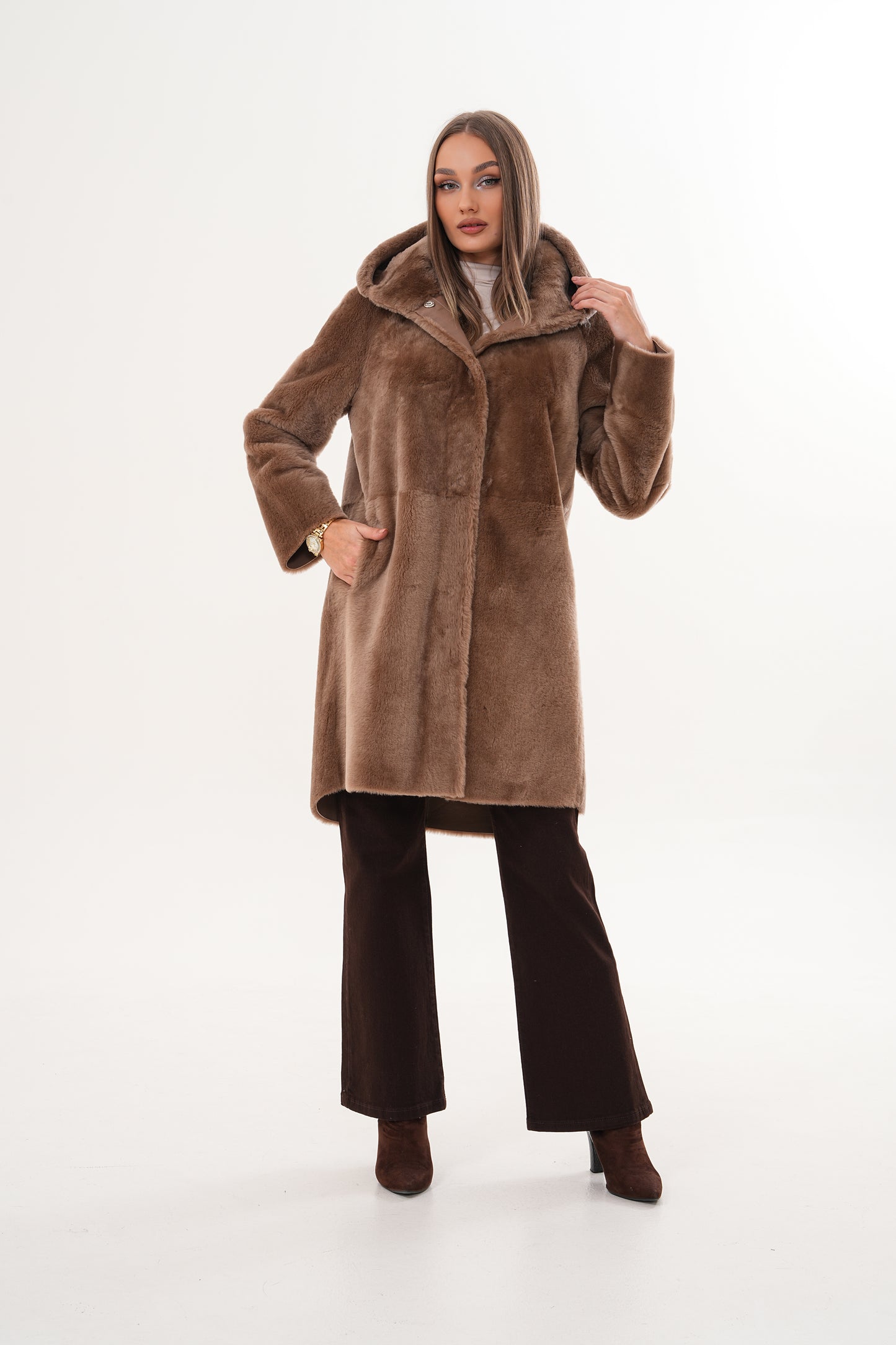 The Aurelia Brown Reversible Shearling Women Leather Jacket