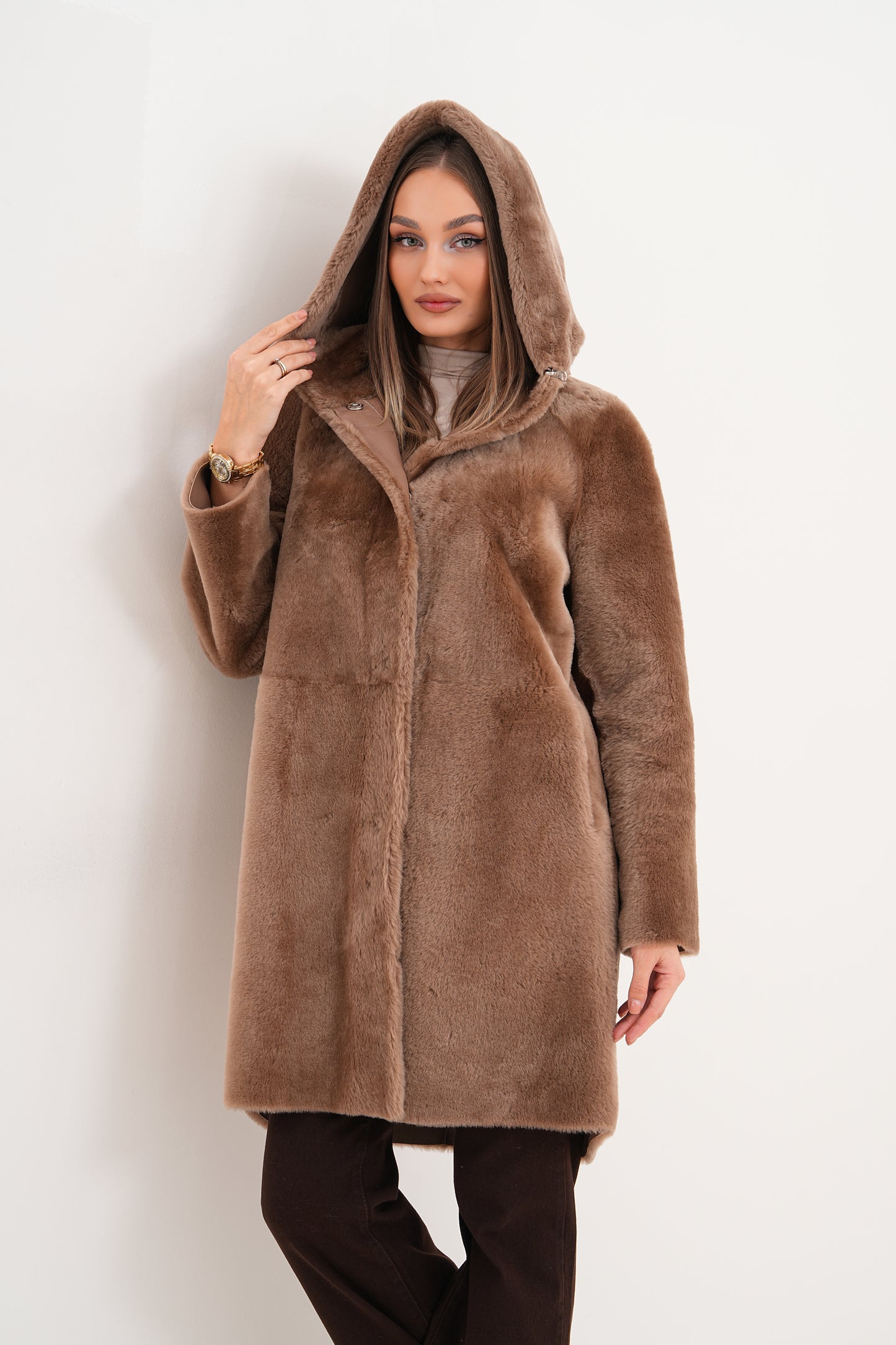 The Aurelia Brown Reversible Shearling Women Leather Jacket