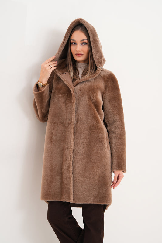 The Aurelia Brown Reversible Shearling Women Leather Jacket