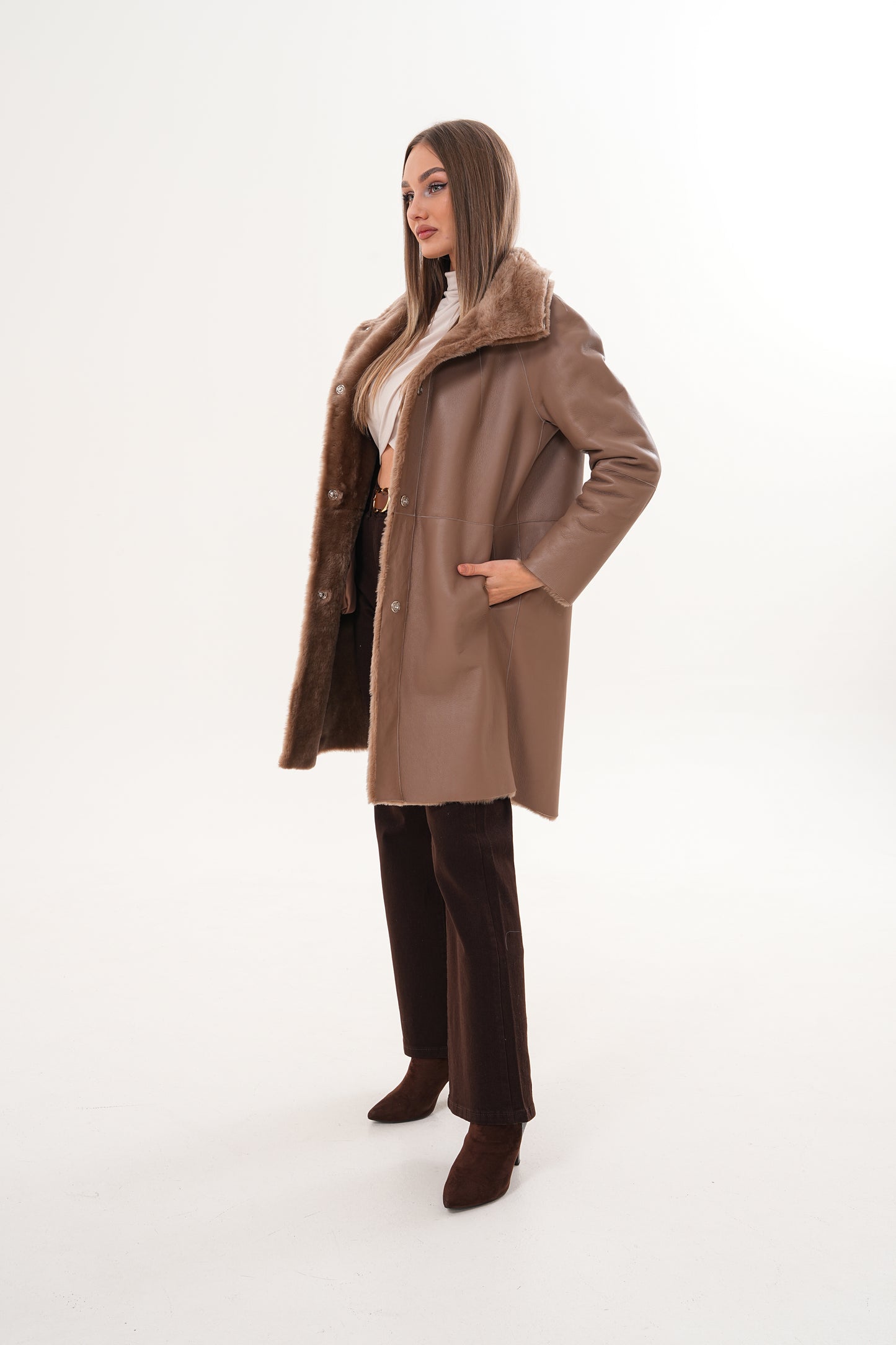 The Aurelia Brown Reversible Shearling Women Leather Jacket