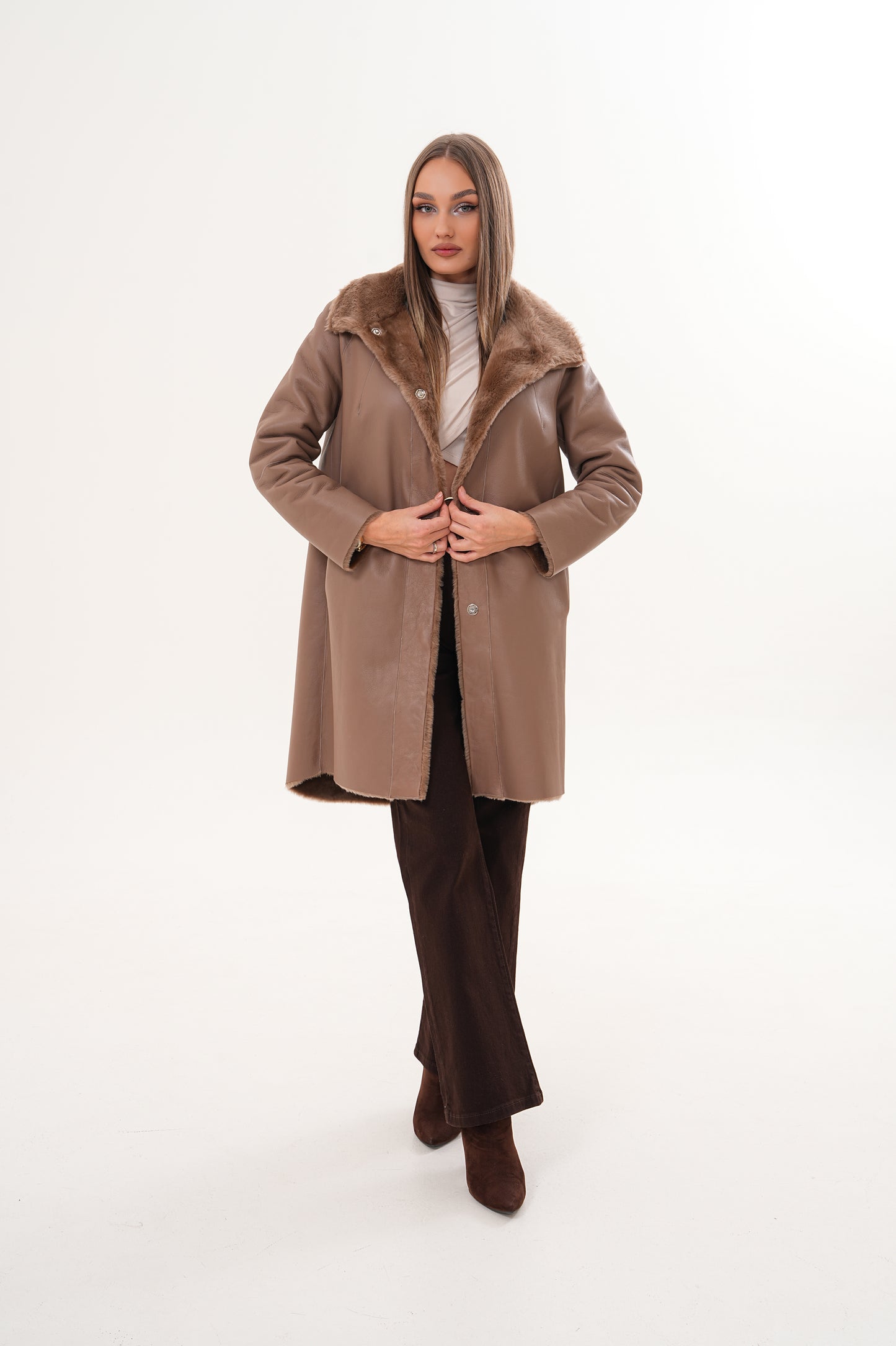 The Aurelia Brown Reversible Shearling Women Leather Jacket