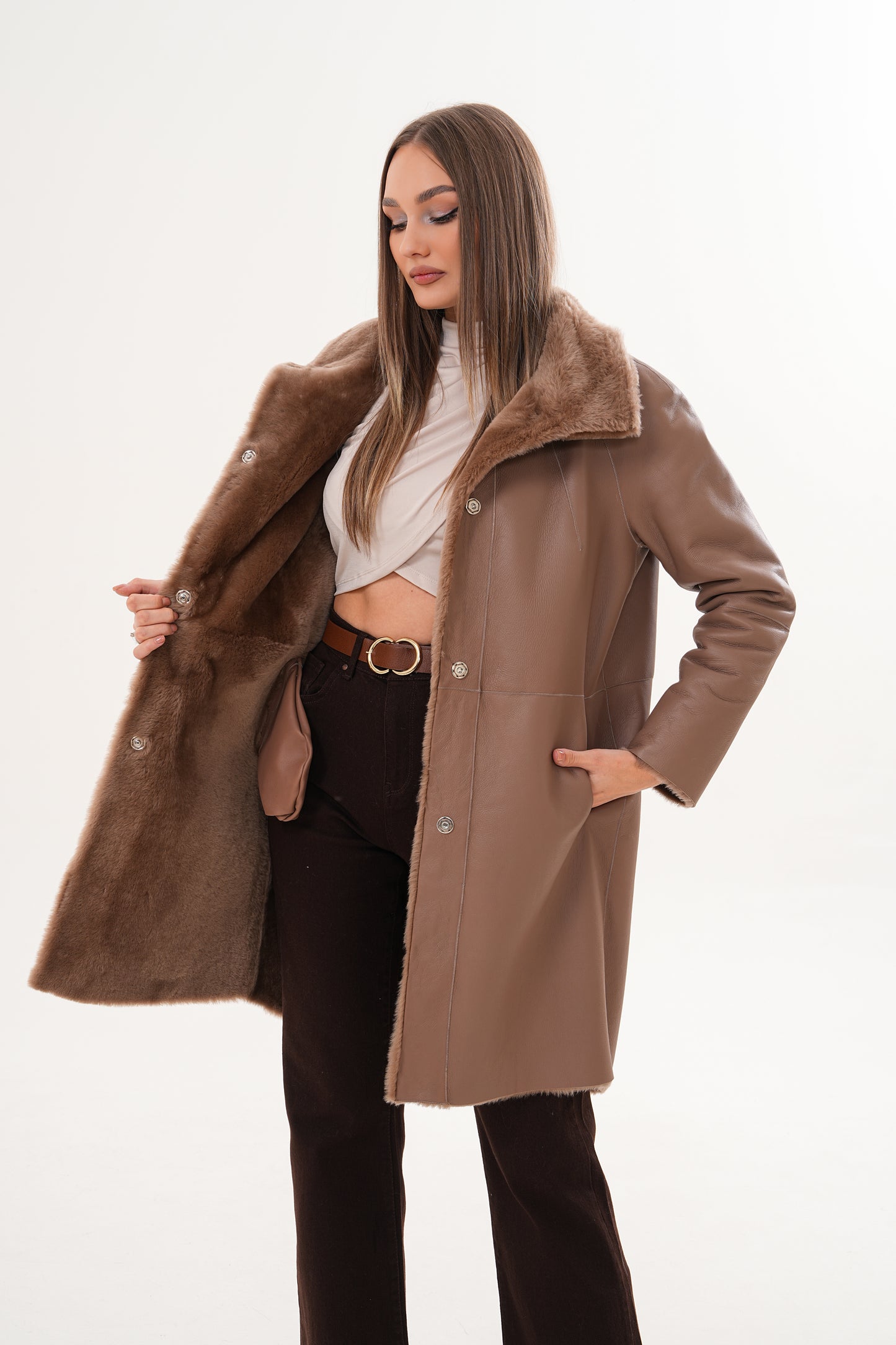The Aurelia Brown Reversible Shearling Women Leather Jacket