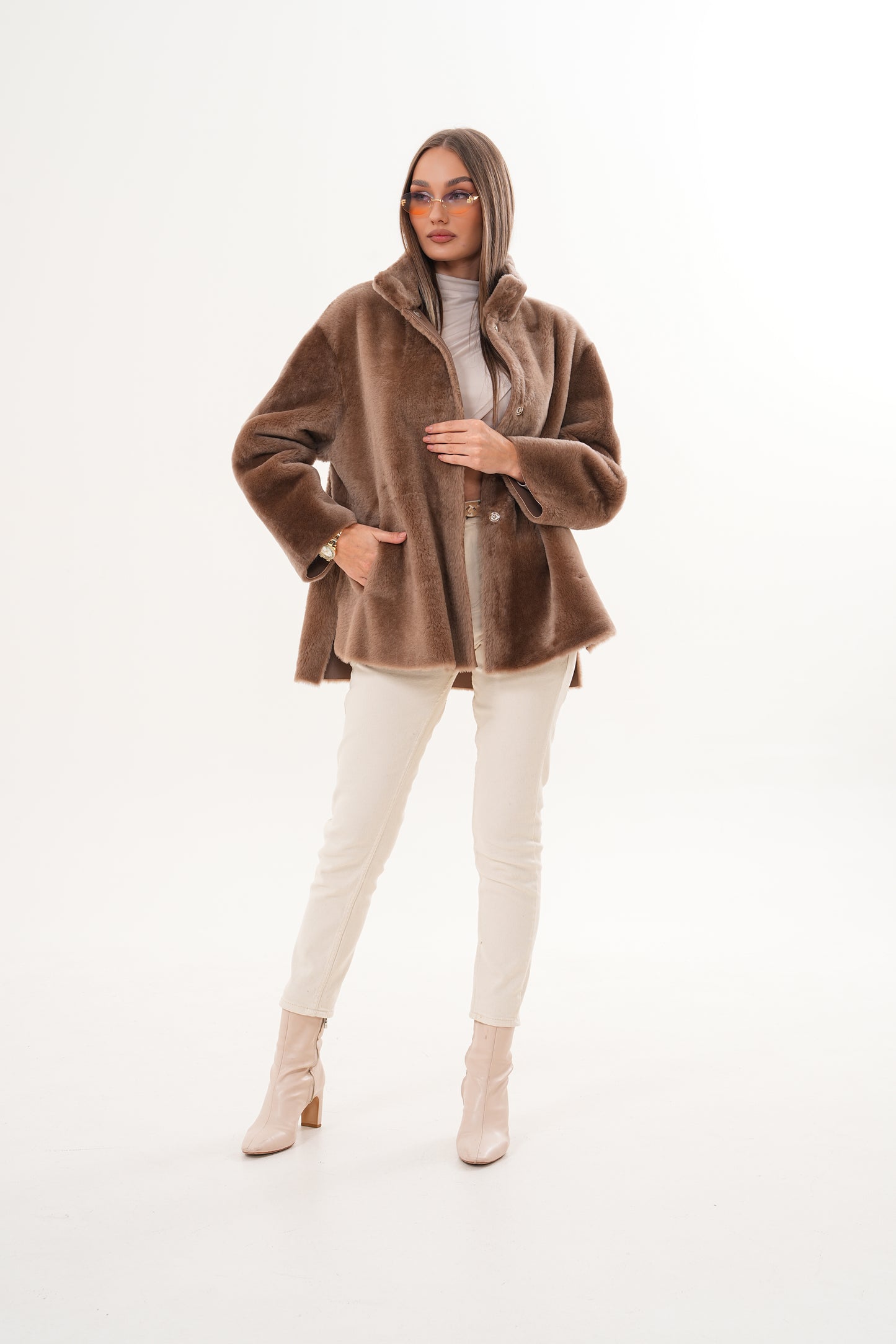 The Belluna Camel Reversible Shearling Women Jacket