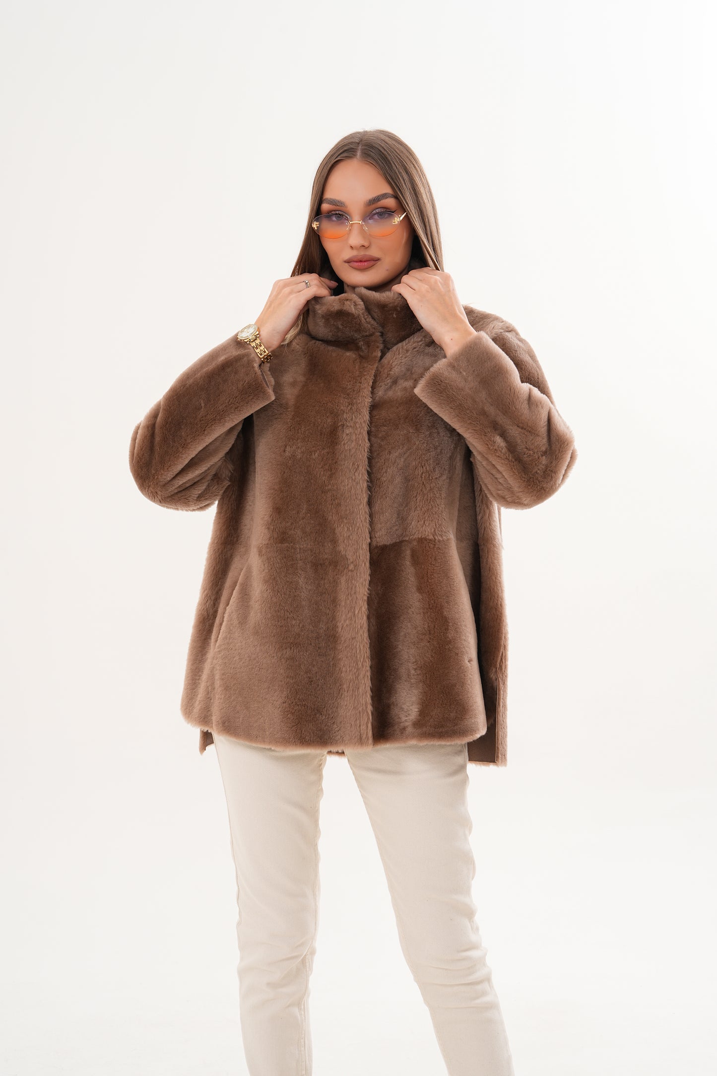 The Belluna Camel Reversible Shearling Women Jacket