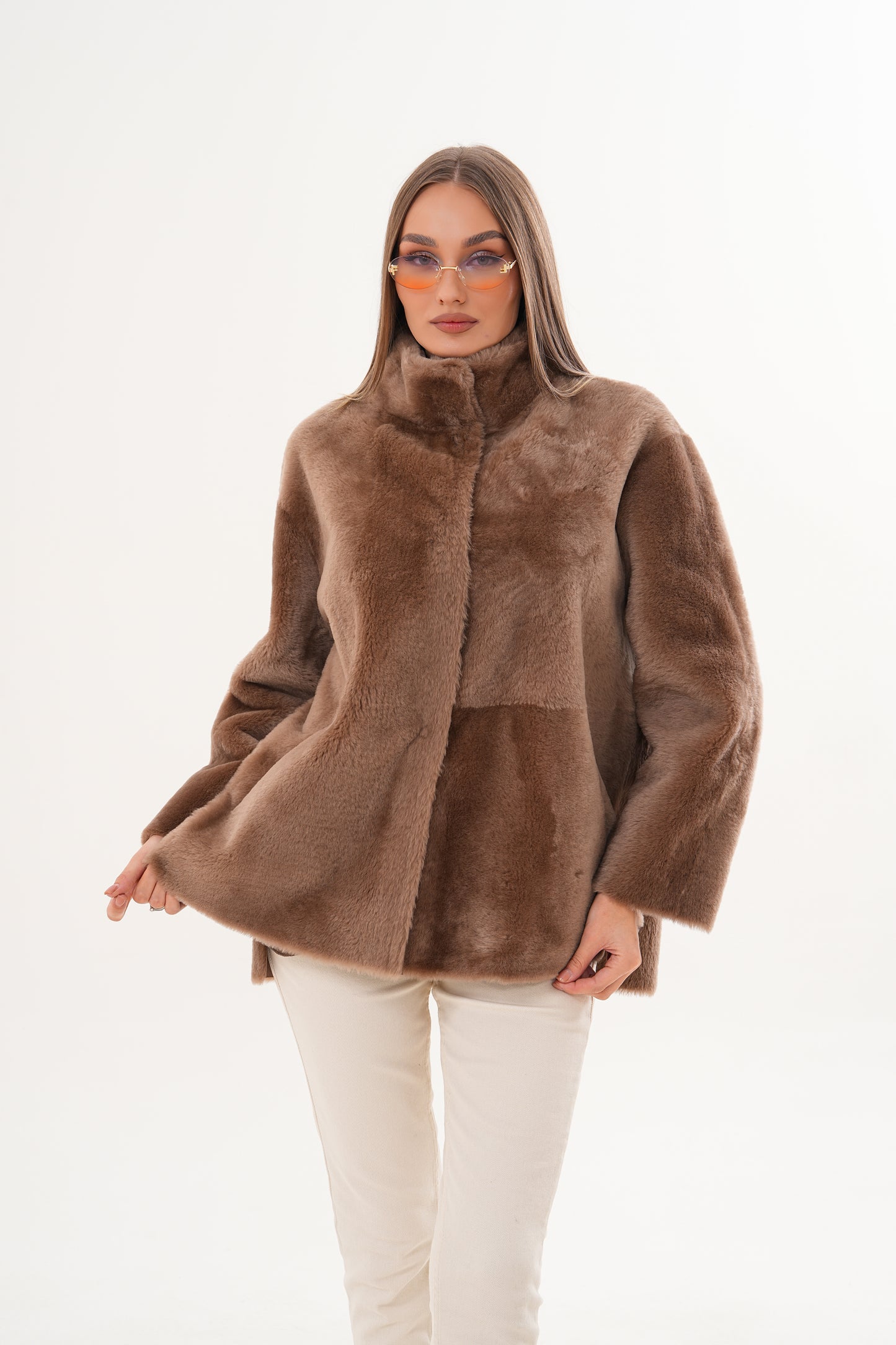 The Belluna Camel Reversible Shearling Women Jacket