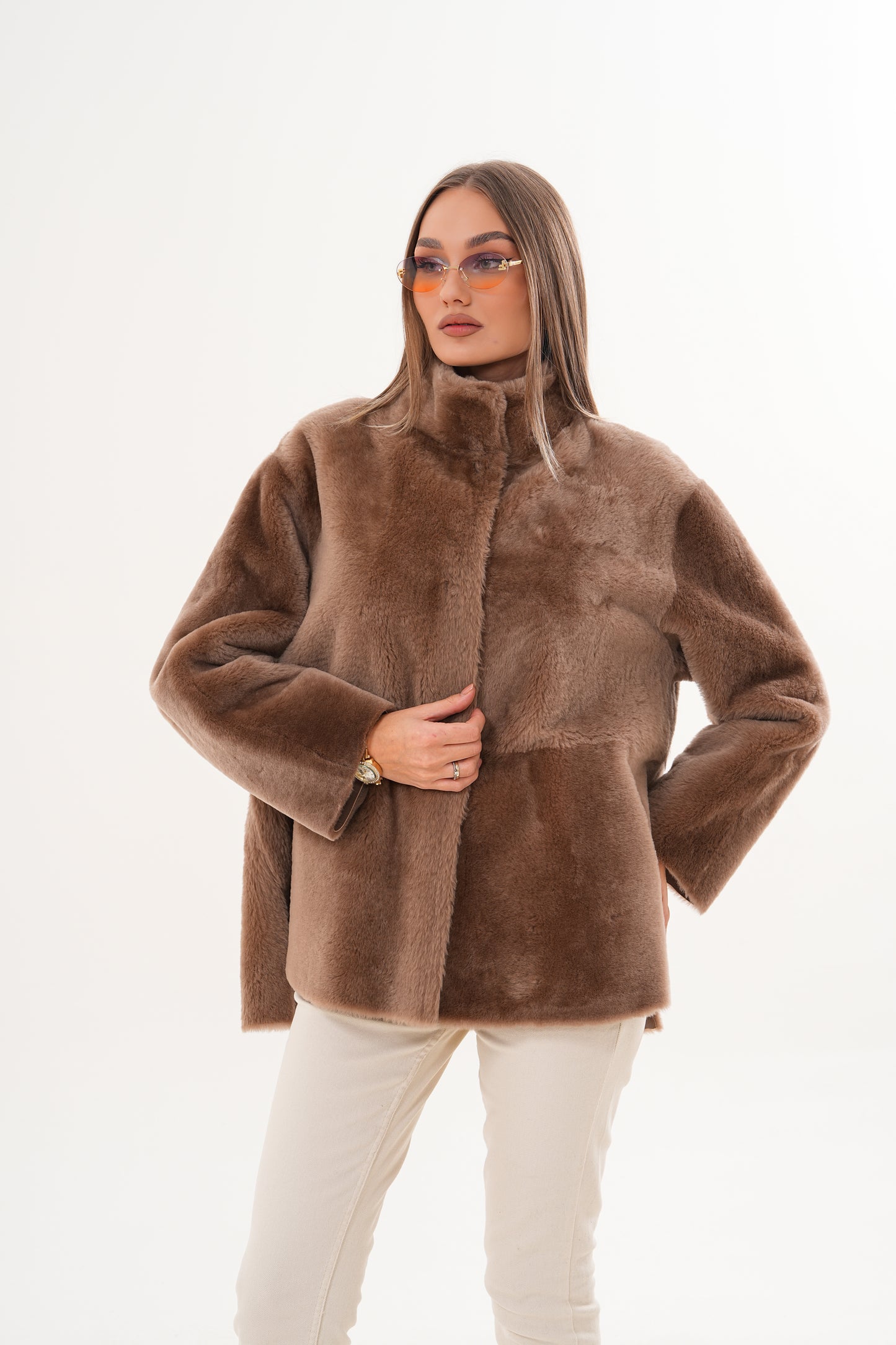 The Belluna Camel Reversible Shearling Women Jacket