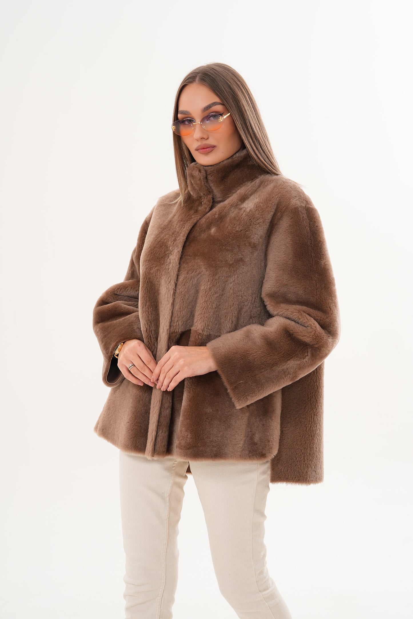 The Belluna Camel Reversible Shearling Women Jacket
