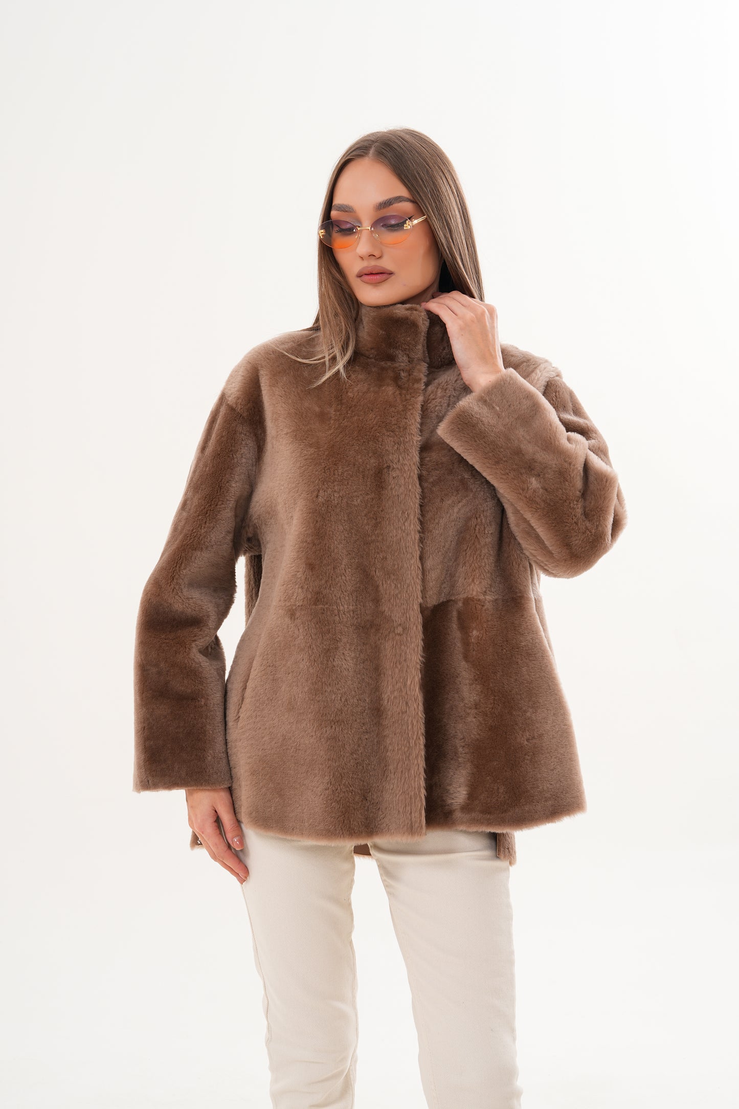 The Belluna Camel Reversible Shearling Women Jacket
