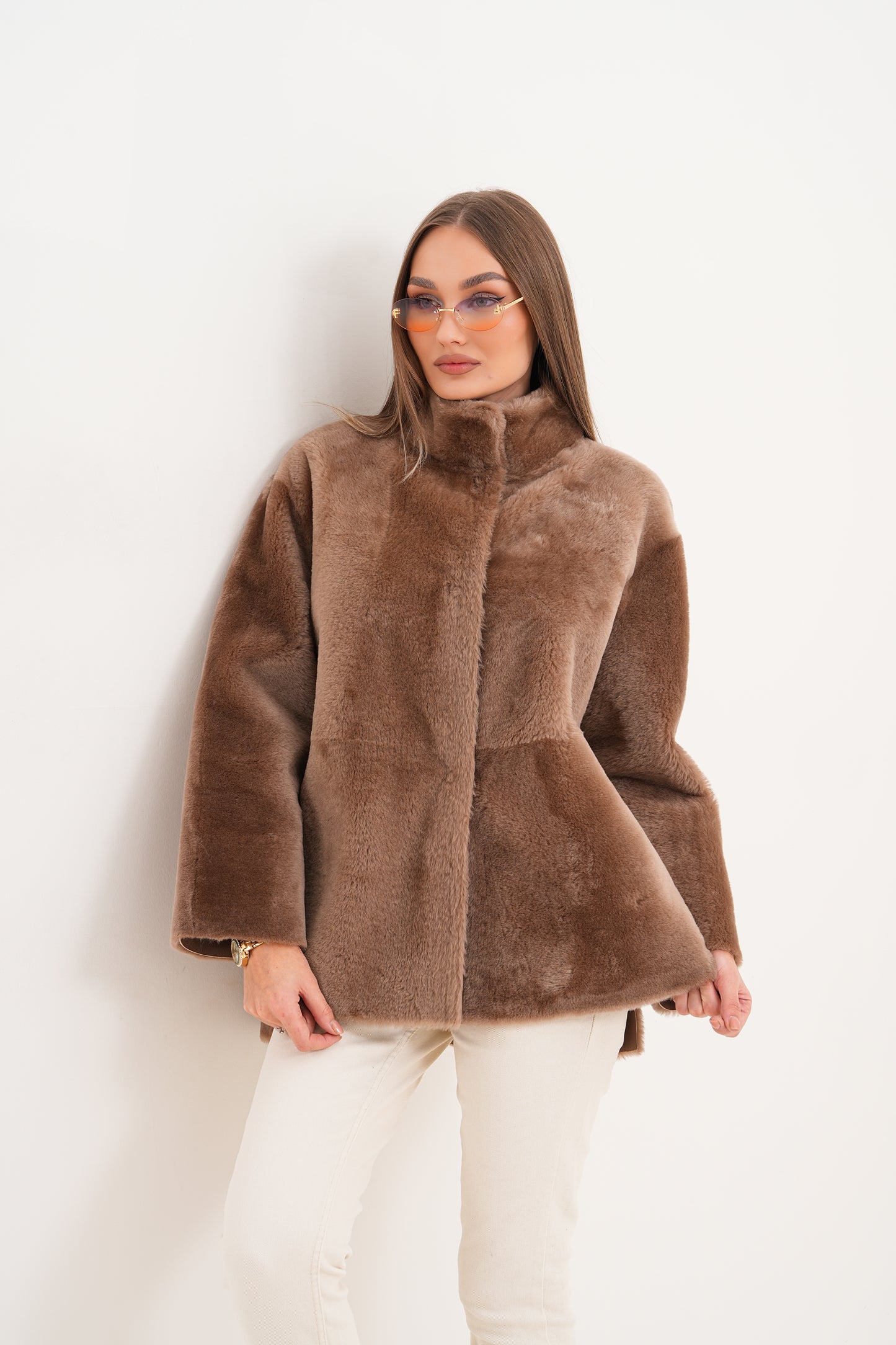 The Belluna Camel Reversible Shearling Women Jacket